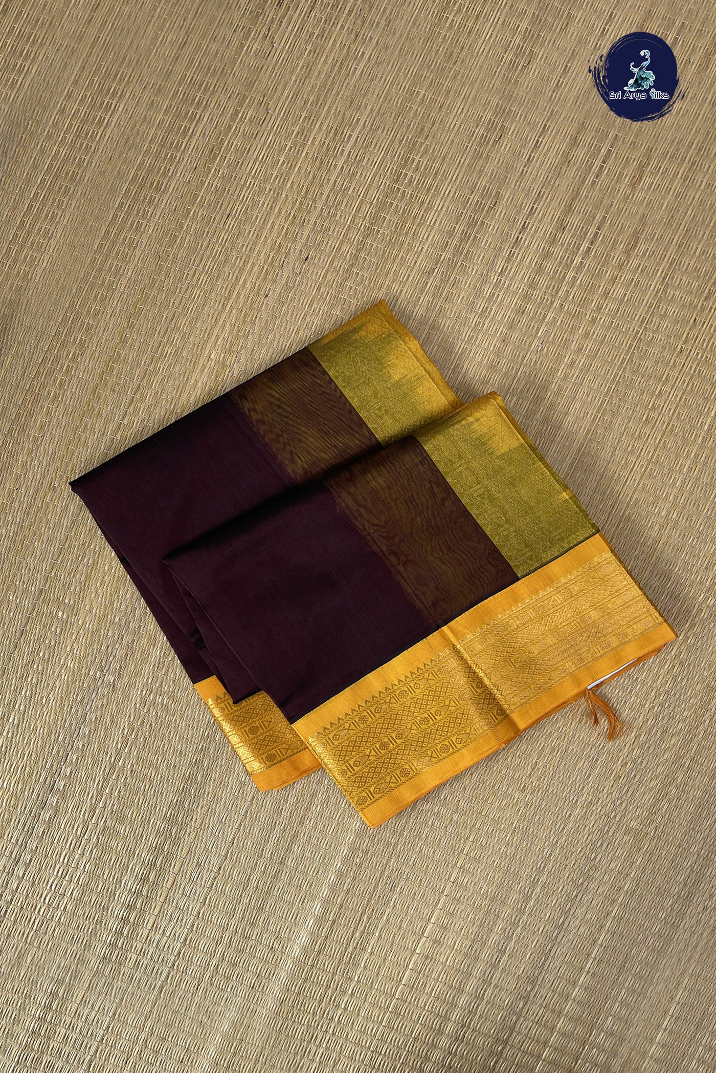 Coffee Brown Korvai Silk Cotton Saree With Plain Pattern