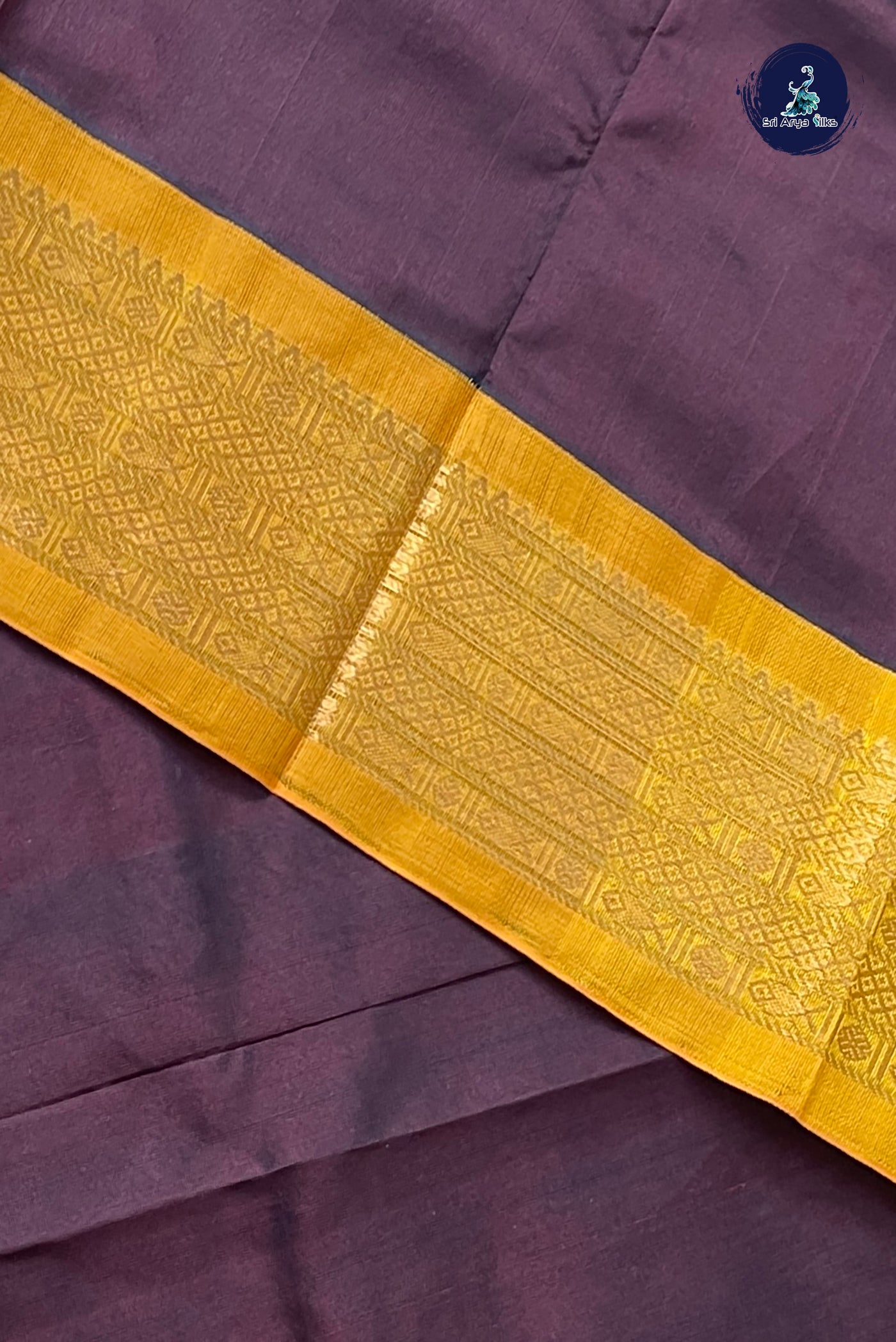 Coffee Brown Korvai Silk Cotton Saree With Plain Pattern