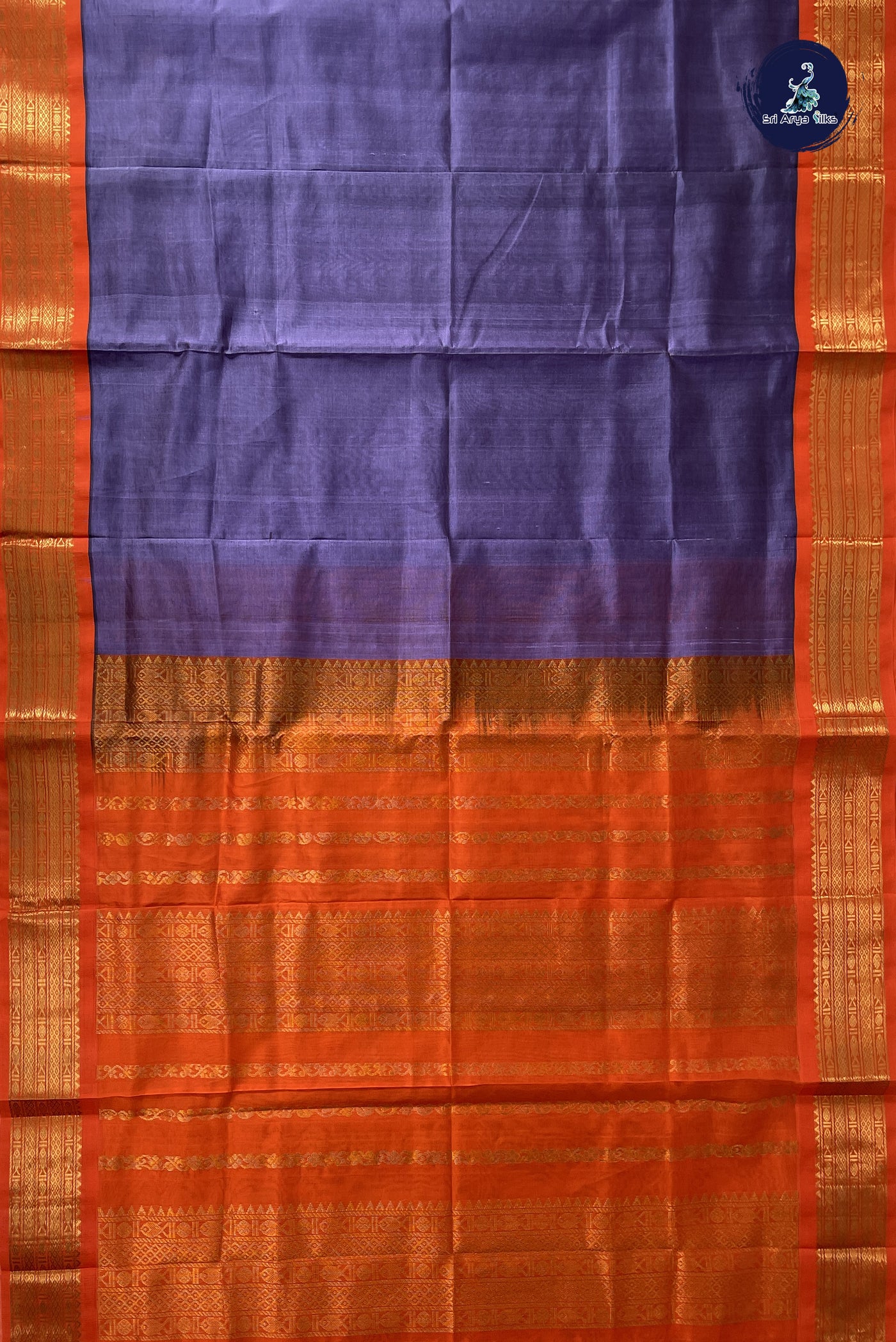 Grey Korvai Silk Cotton Saree With Plain Pattern