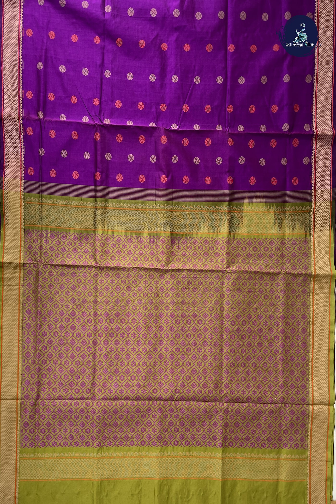 Purple Kanchi Semi Silk Cotton Saree With Buttas Pattern