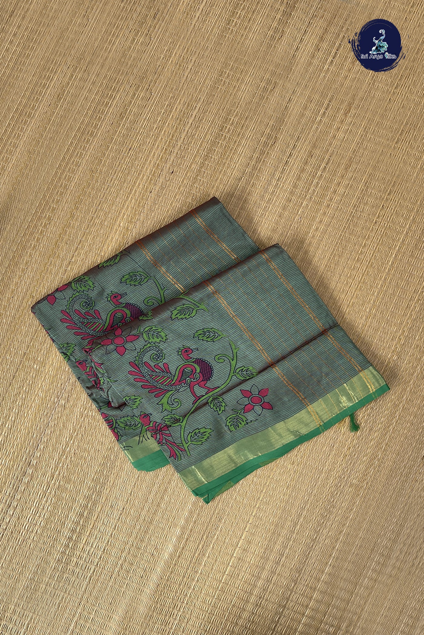 Dual Tone Green Kanchi Semi Silk Cotton Saree With Printed Pattern