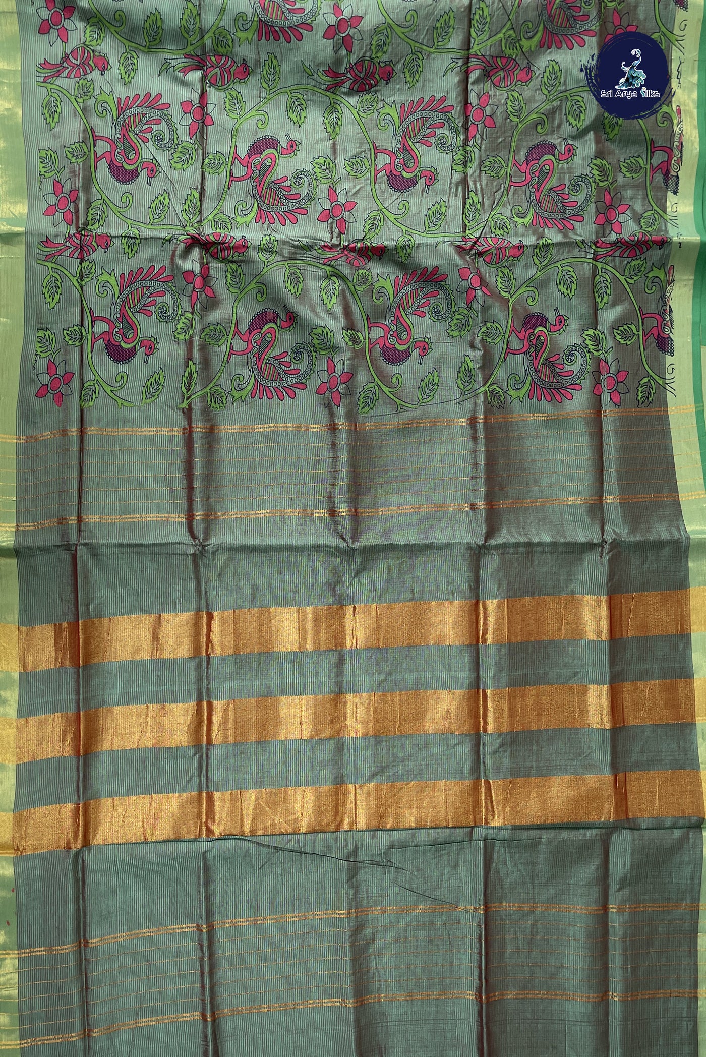 Dual Tone Green Kanchi Semi Silk Cotton Saree With Printed Pattern
