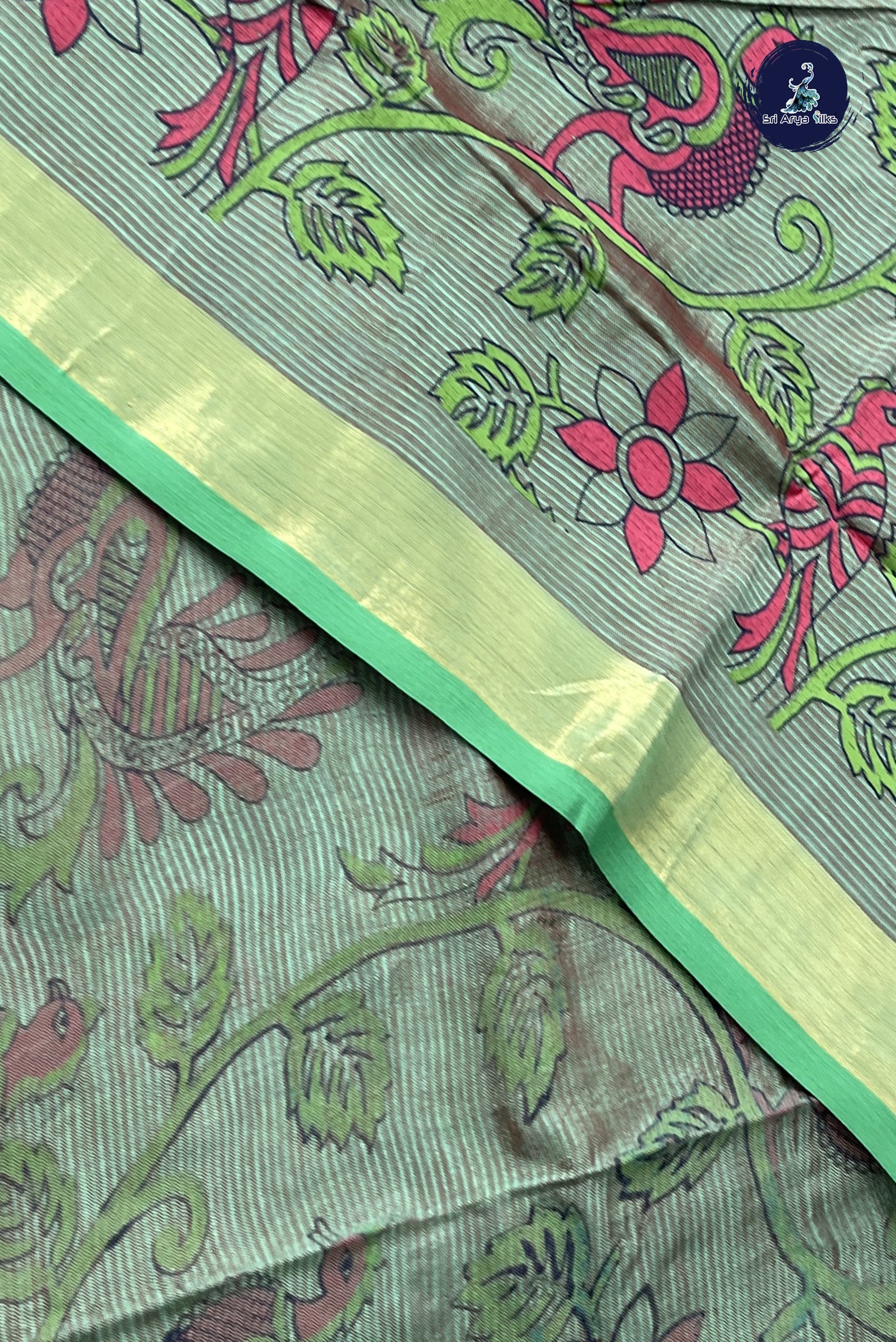 Dual Tone Green Kanchi Semi Silk Cotton Saree With Printed Pattern