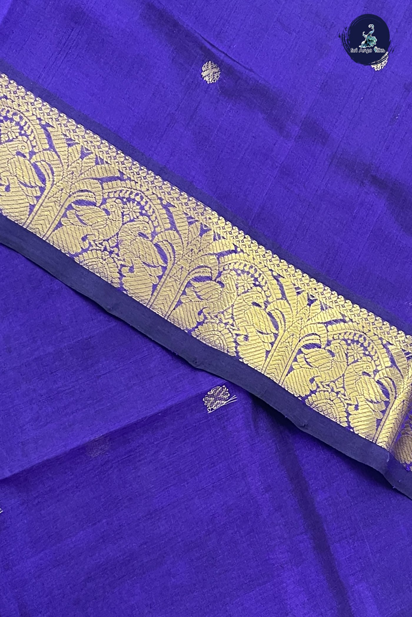 Violet Simple Silk Cotton Saree With Zari Buttas Pattern
