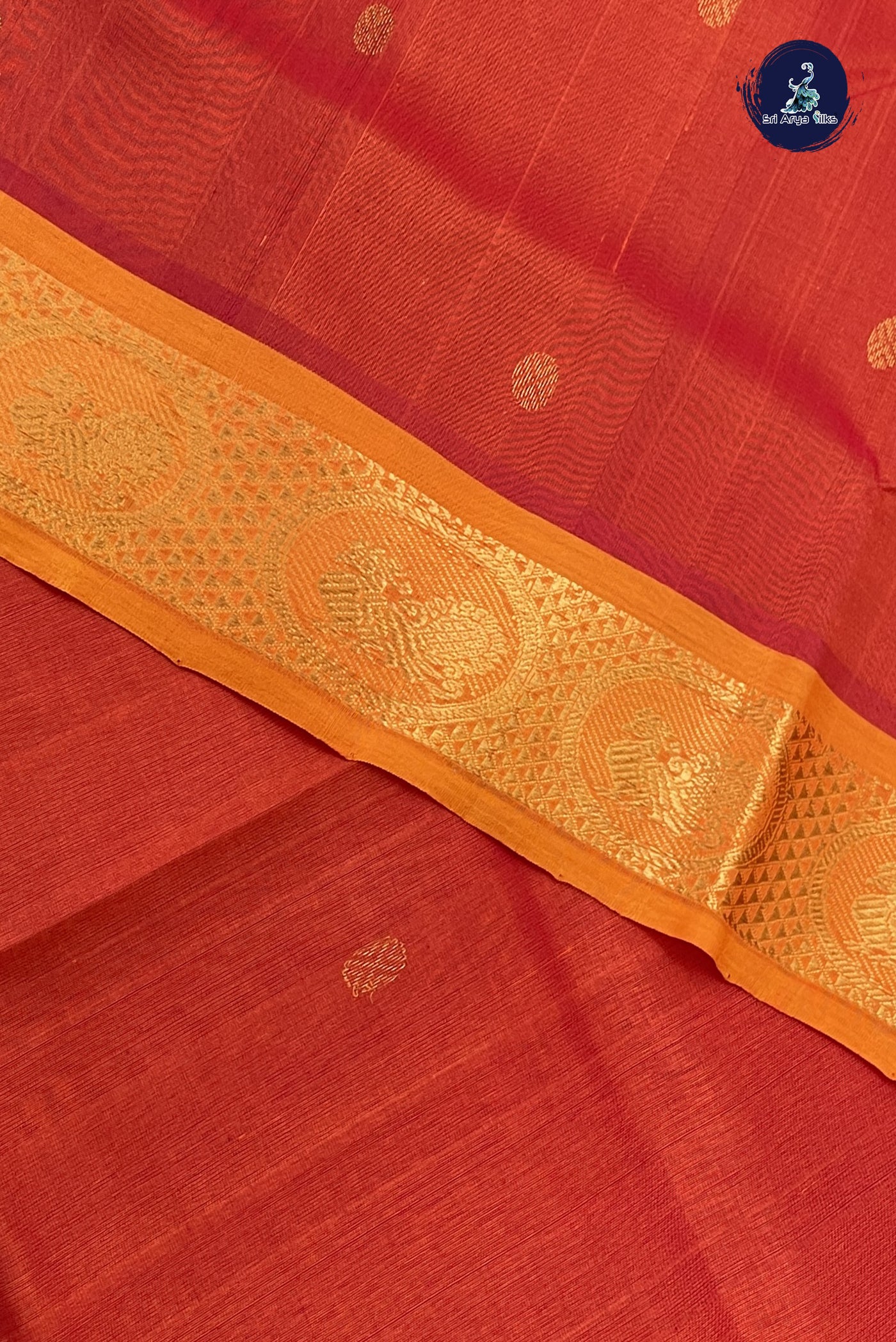 Orange Simple Silk Cotton Saree With Zari Buttas Pattern