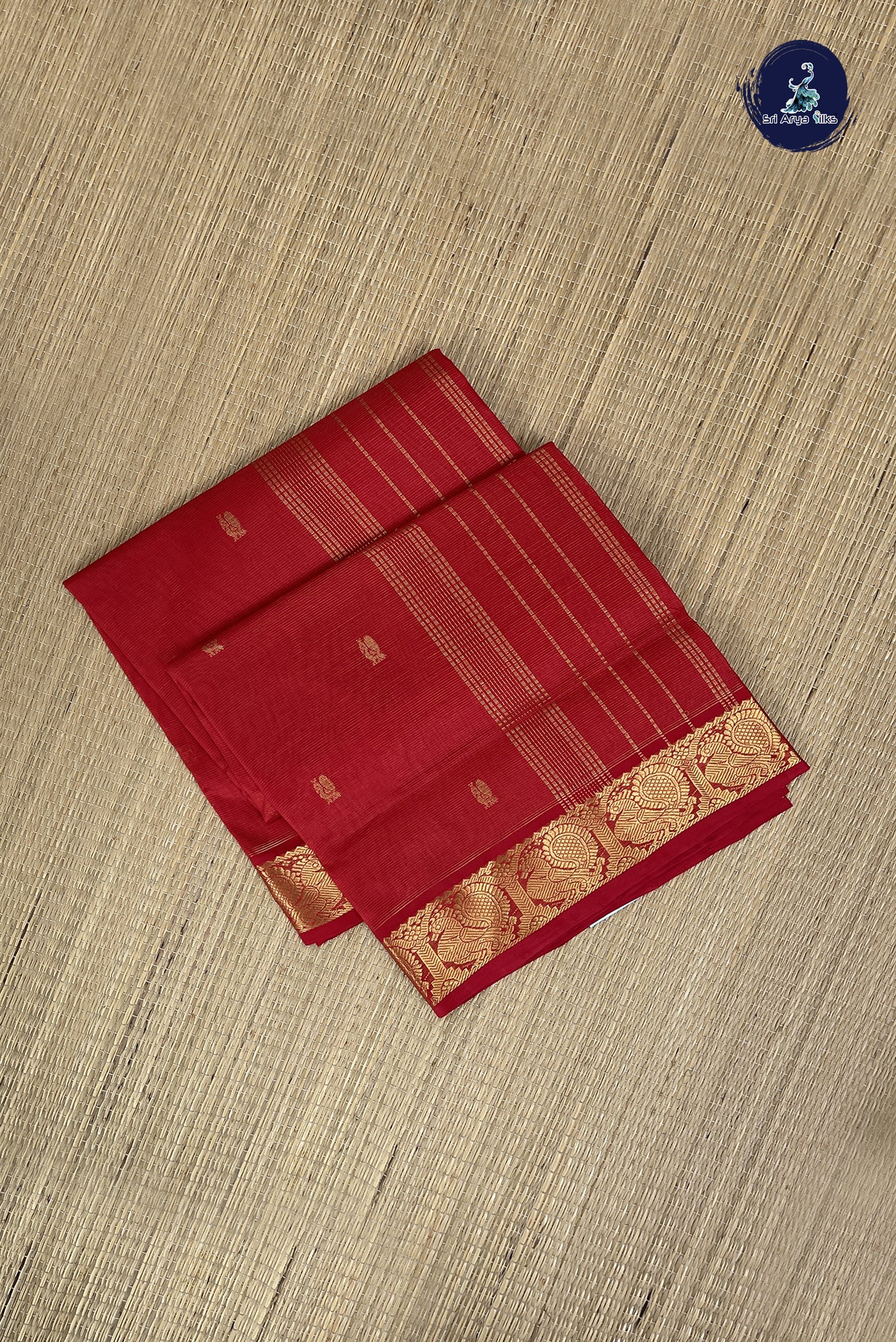 Red Vaira Oosi Silk Cotton Saree With Vaira Oosi Pattern
