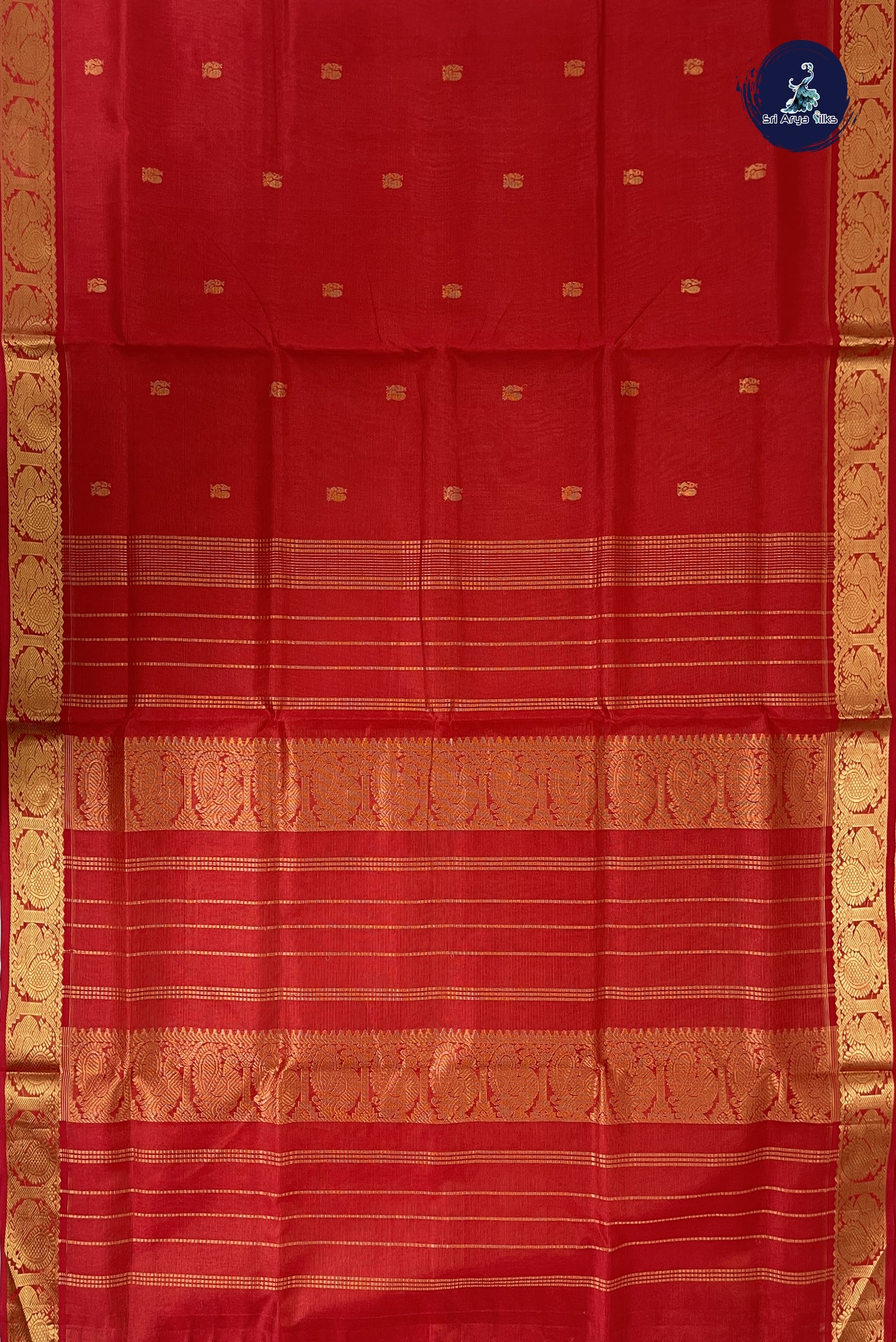 Red Vaira Oosi Silk Cotton Saree With Vaira Oosi Pattern