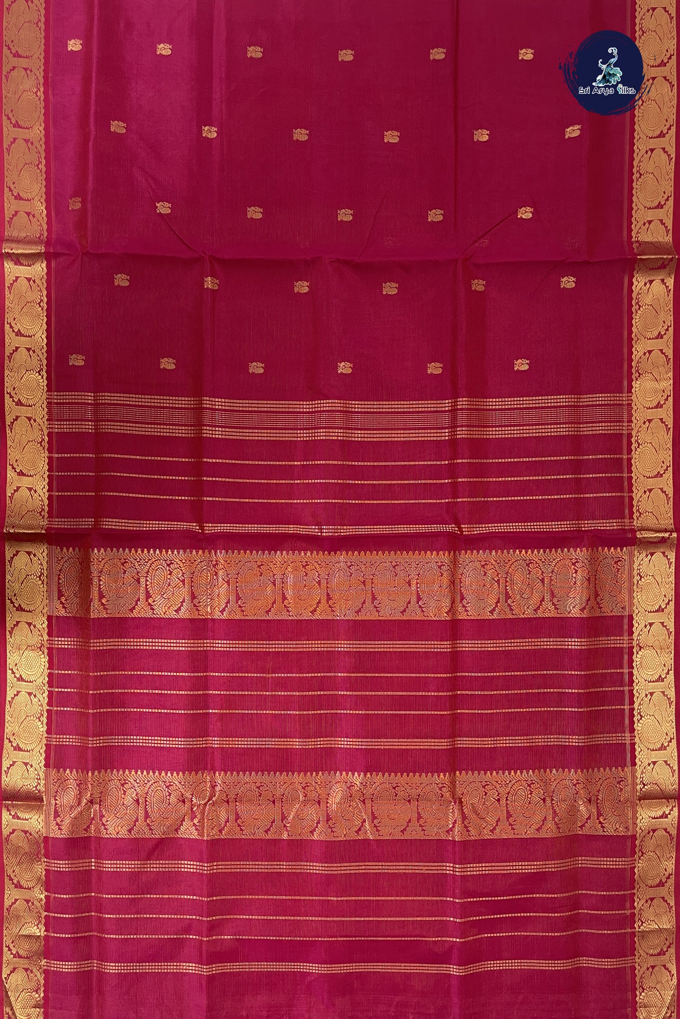 Dark Pink Vaira Oosi Silk Cotton Saree With Vaira Oosi Pattern