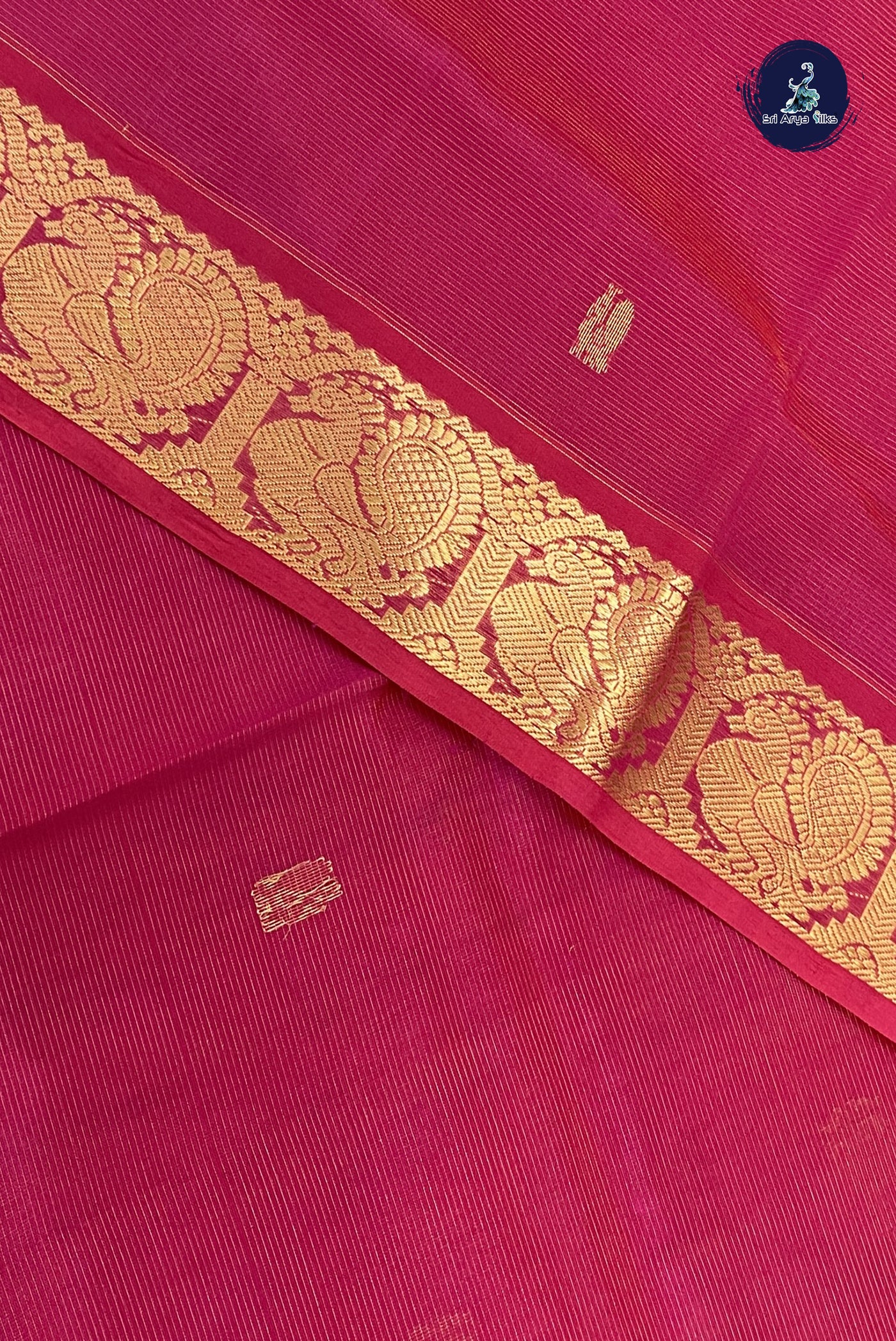 Dark Pink Vaira Oosi Silk Cotton Saree With Vaira Oosi Pattern