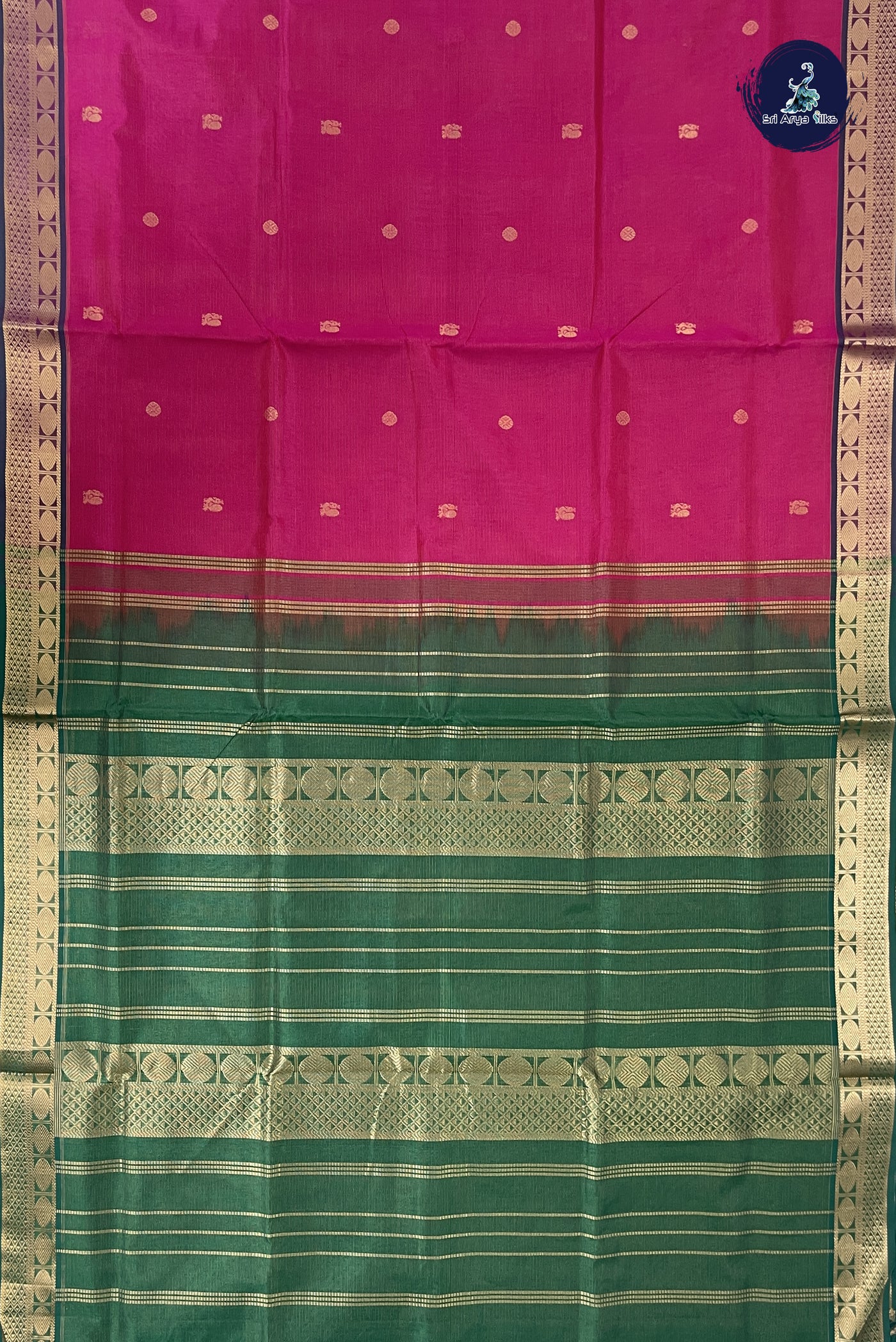 Rani Pink Vaira Oosi Silk Cotton Saree With Vaira Oosi Pattern