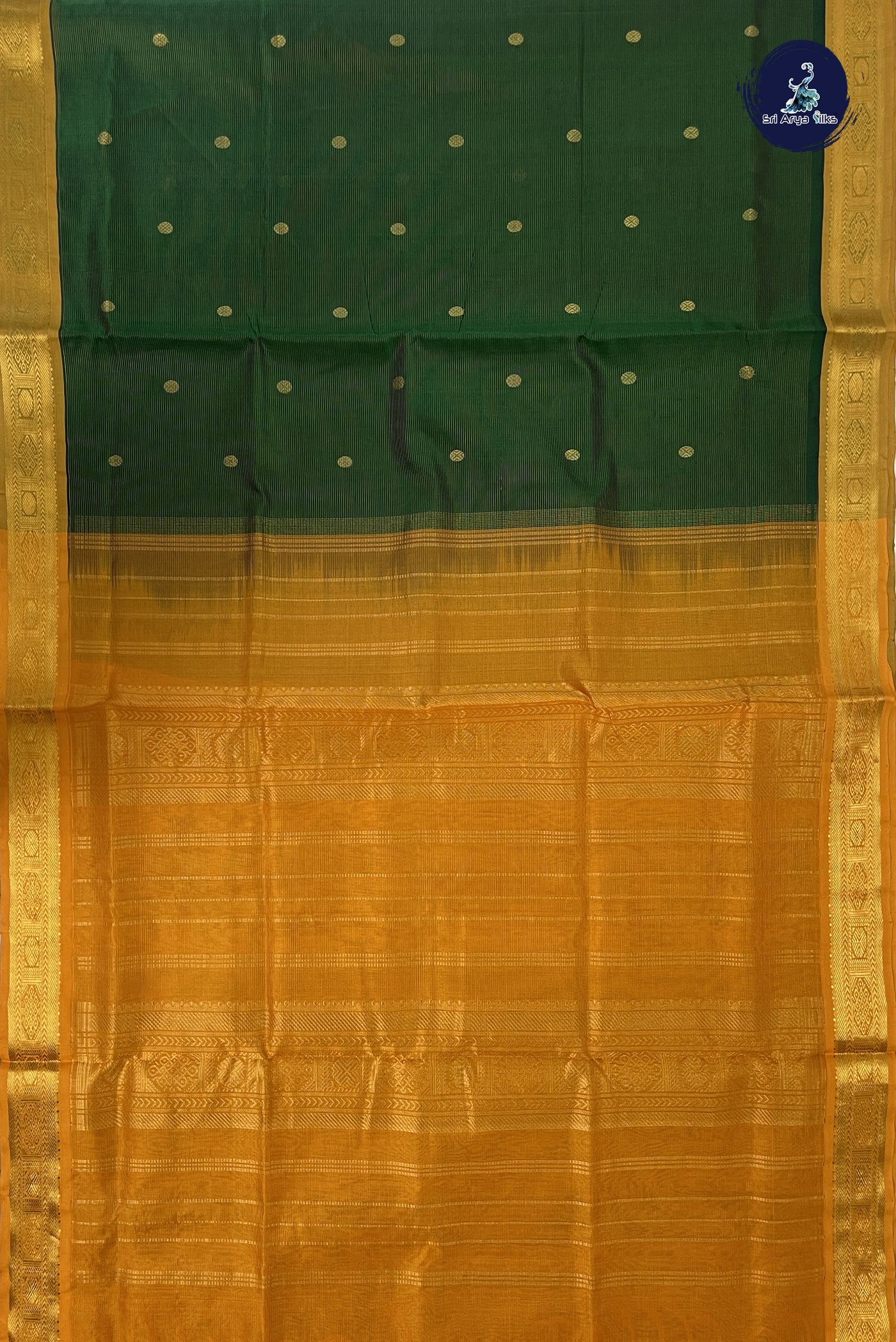Bottle Green Vaira Oosi Silk Cotton Saree With Vaira Oosi Pattern
