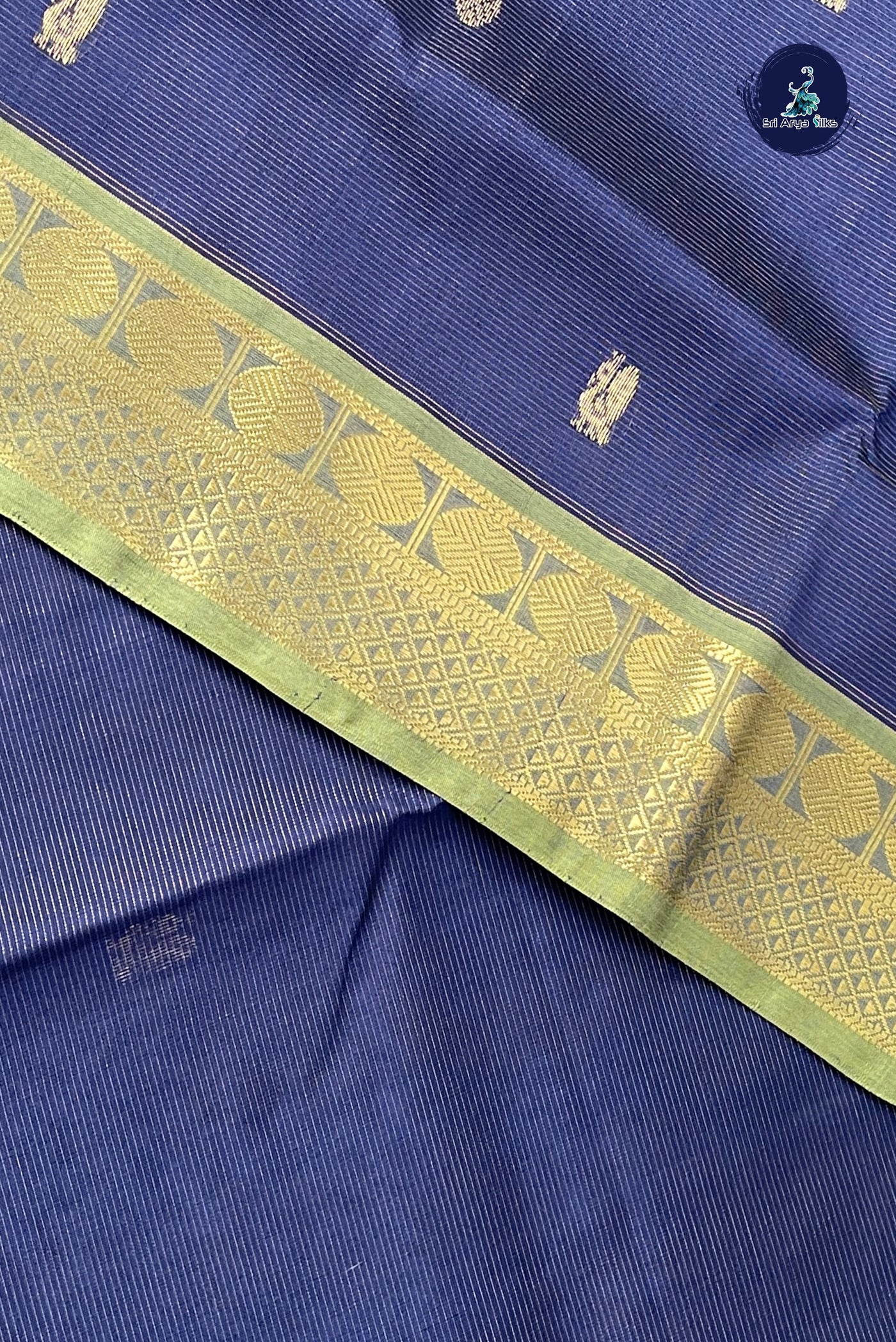 Navy Blue Vaira Oosi Silk Cotton Saree With Vaira Oosi Pattern