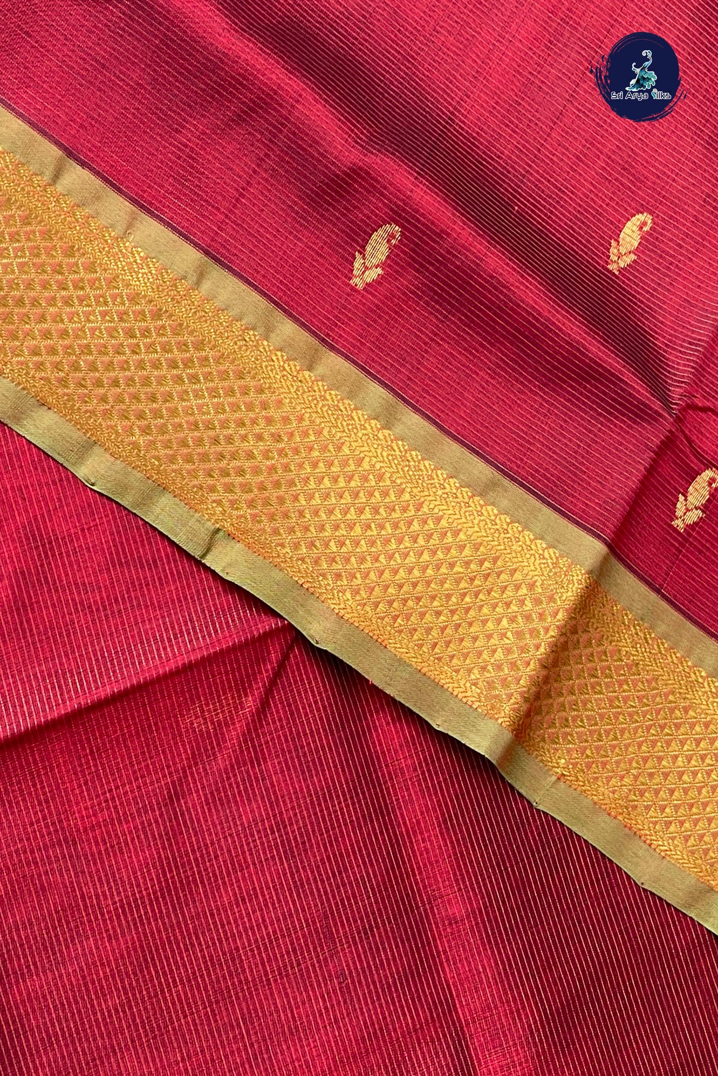 Maroon Vaira Oosi Silk Cotton Saree With Vaira Oosi Pattern
