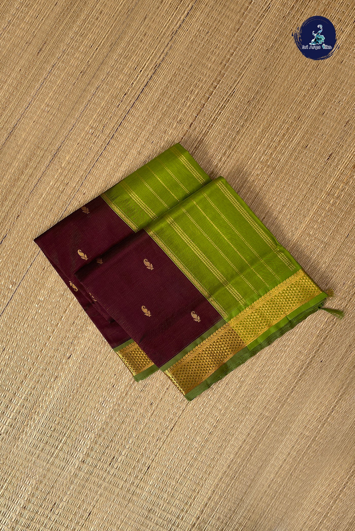 Brown Vaira Oosi Silk Cotton Saree With Vaira Oosi Pattern