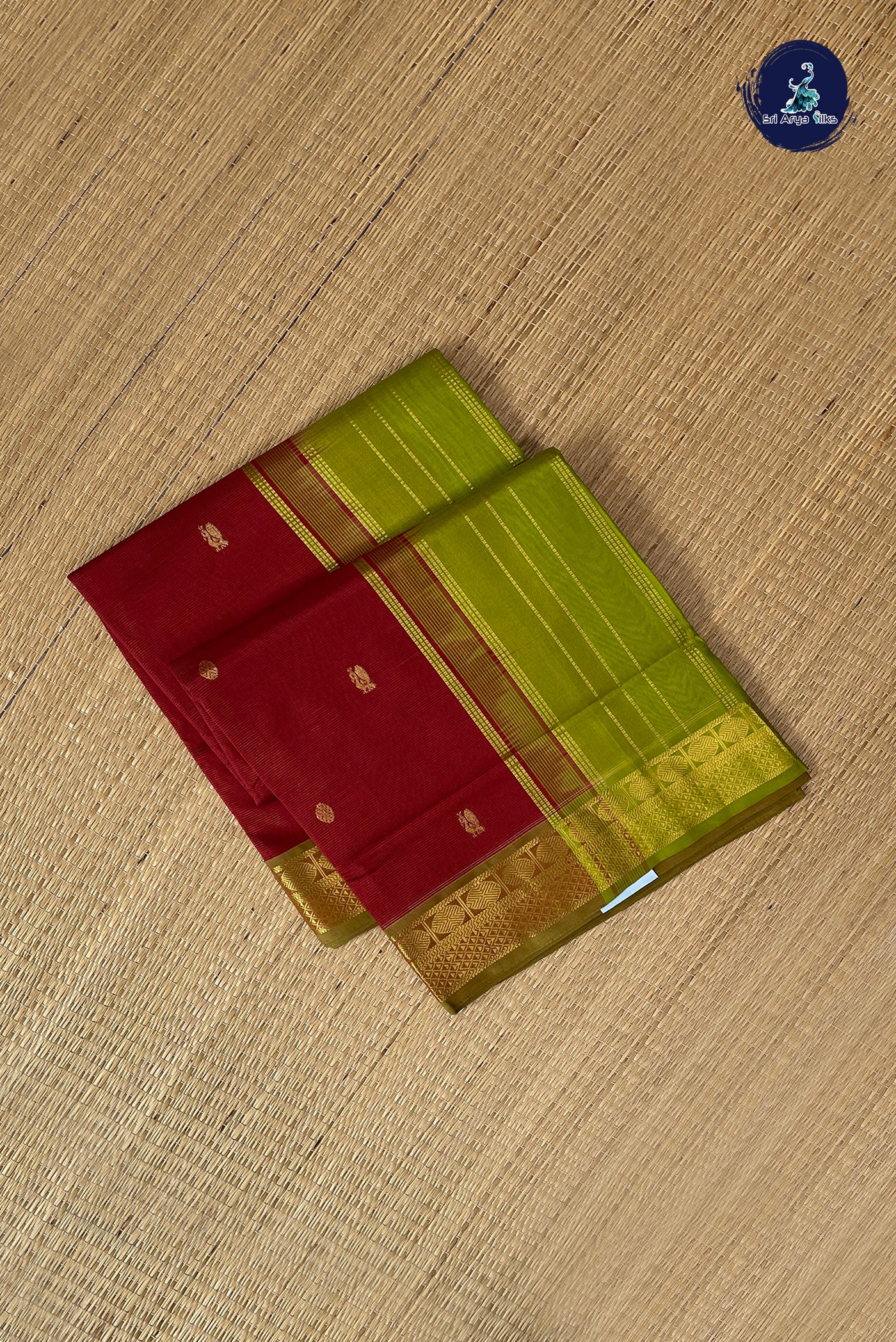 Maroon Vaira Oosi Silk Cotton Saree With Vaira Oosi Pattern