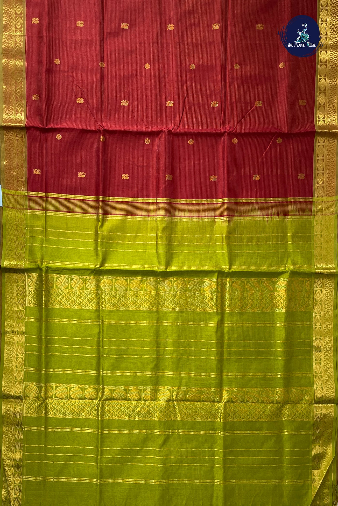 Maroon Vaira Oosi Silk Cotton Saree With Vaira Oosi Pattern