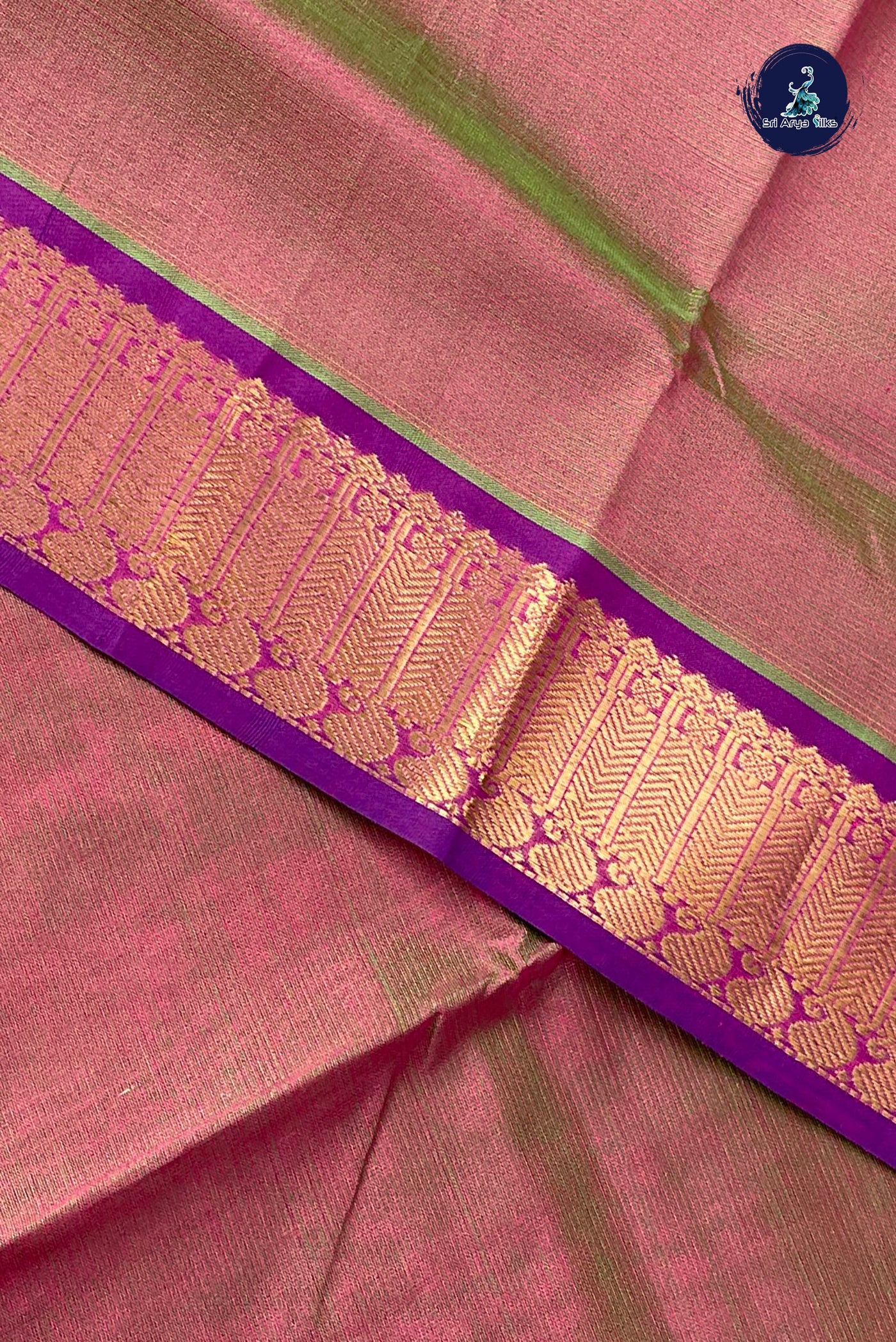 Dual Tone Pink Vaira Oosi Silk Cotton Saree With Vaira Oosi Pattern