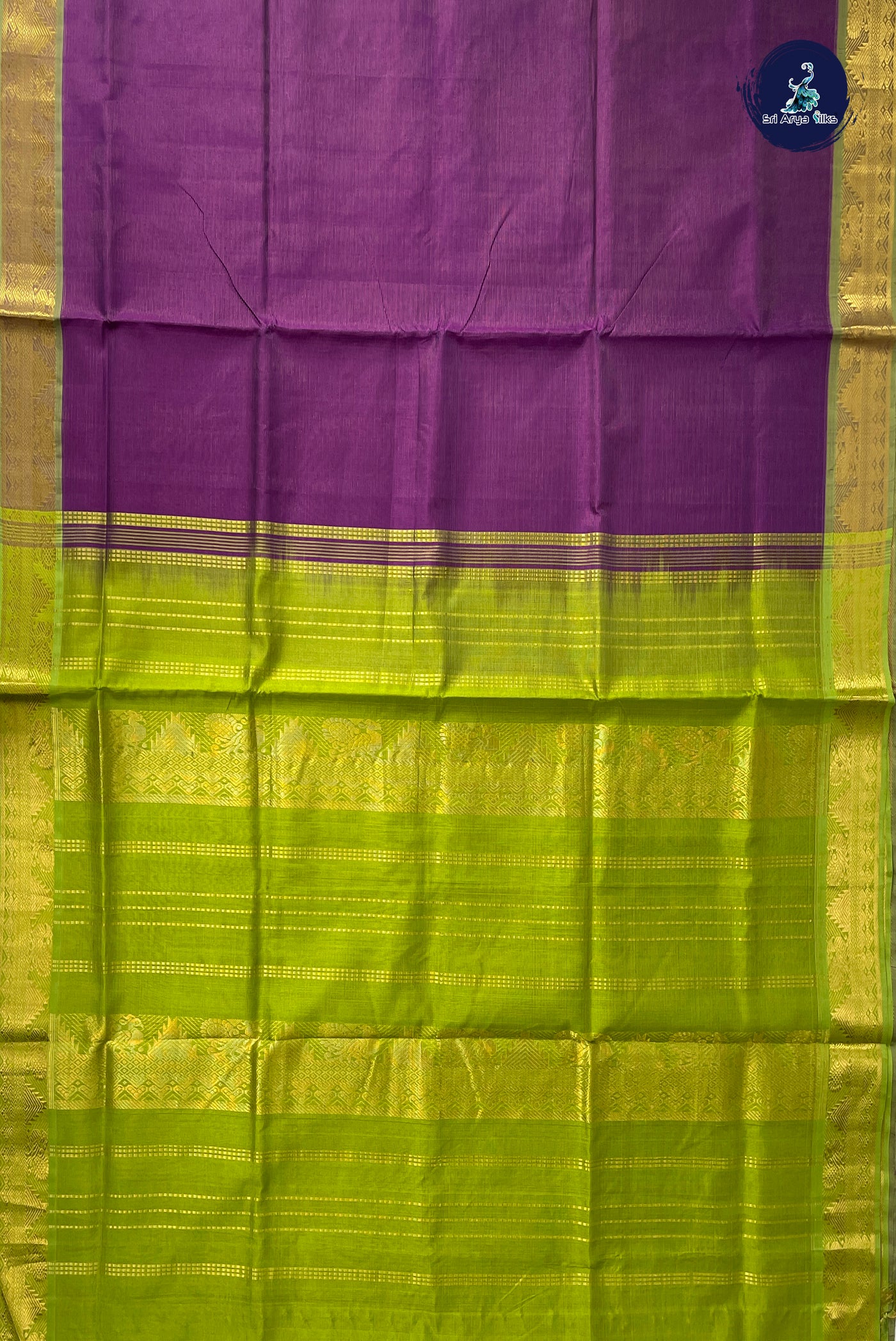 Dark Brinjal Vaira Oosi Silk Cotton Saree With Vaira Oosi Pattern