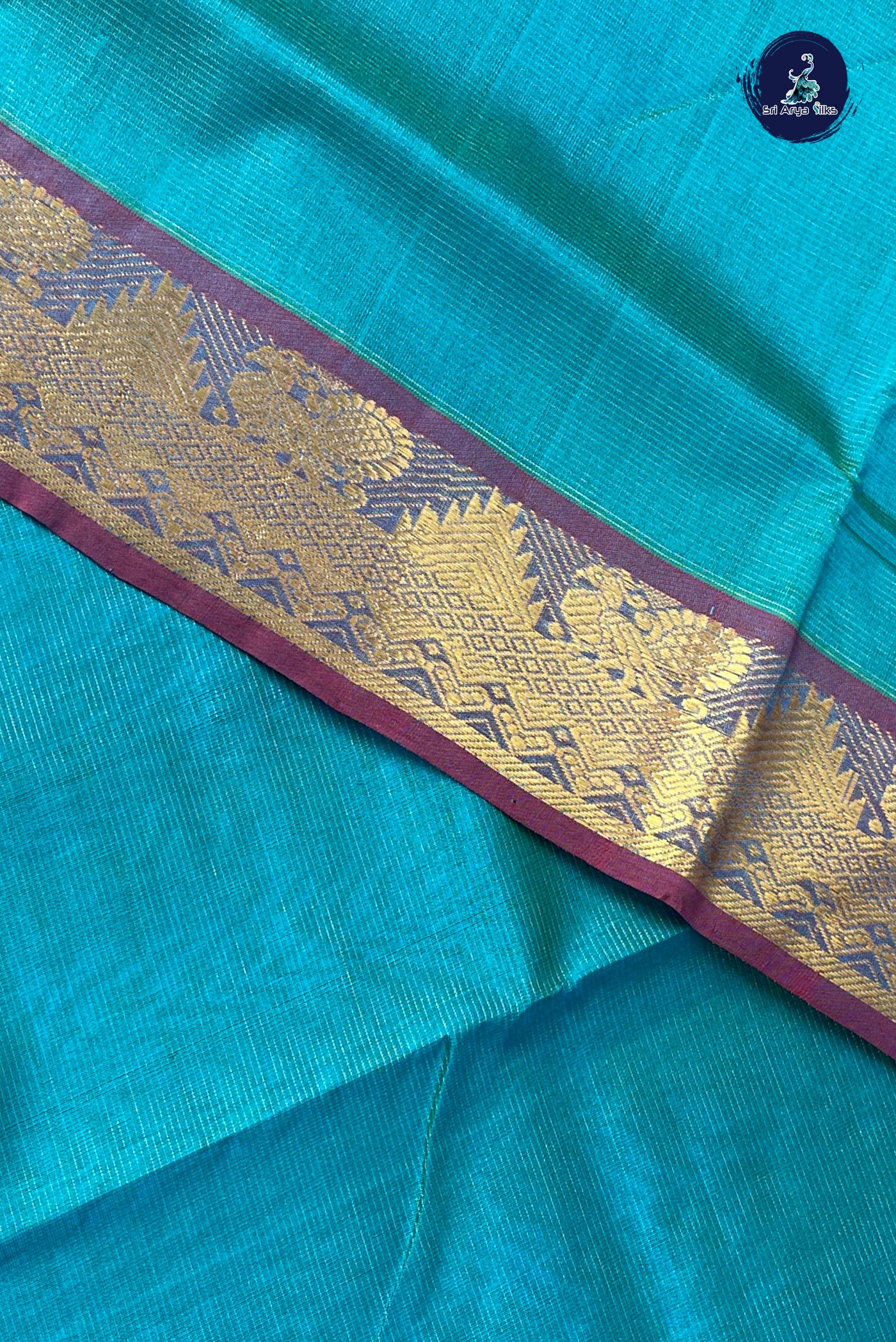 Peacock Blue Vaira Oosi Silk Cotton Saree With Vaira Oosi Pattern
