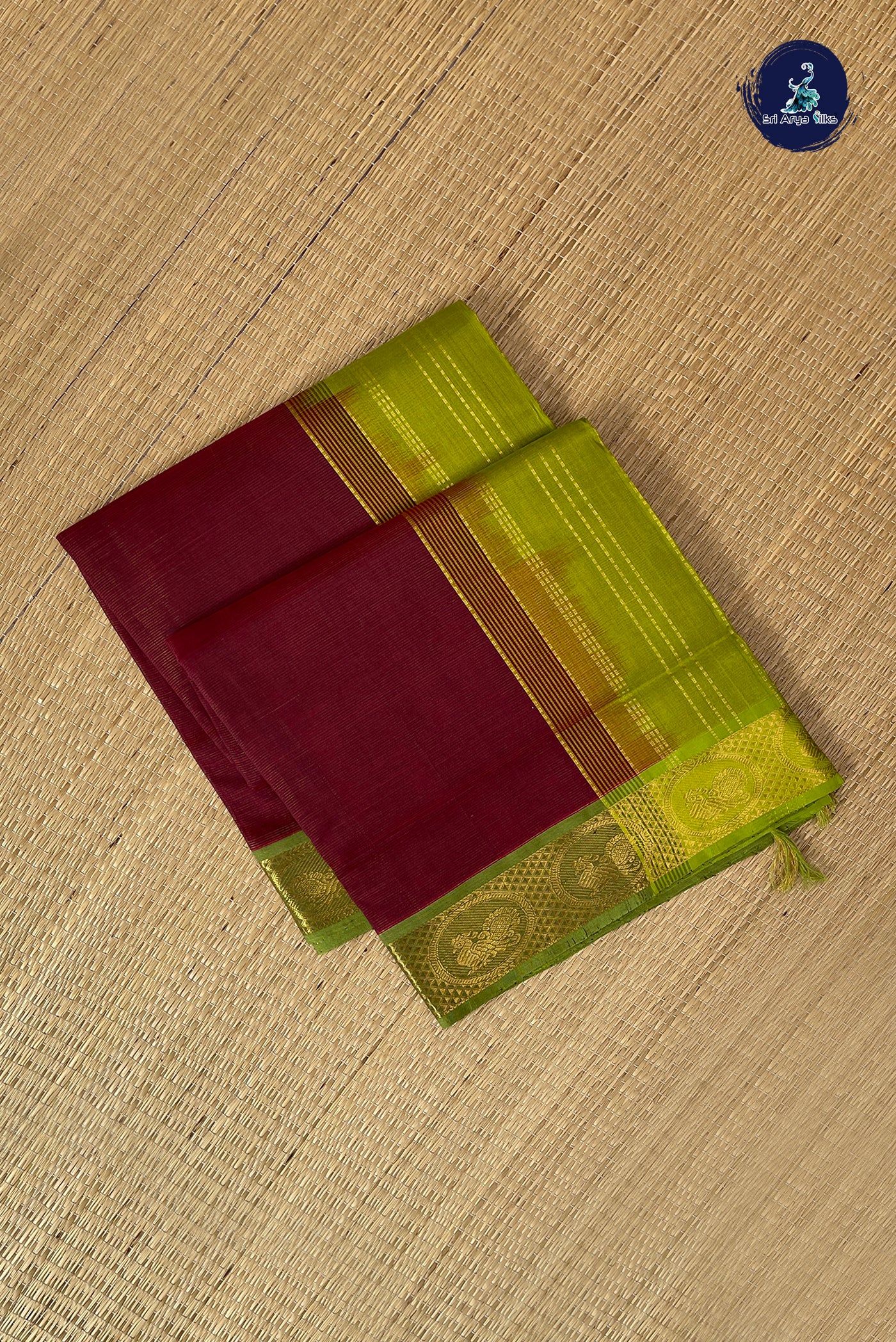 Brown Vaira Oosi Silk Cotton Saree With Vaira Oosi Pattern