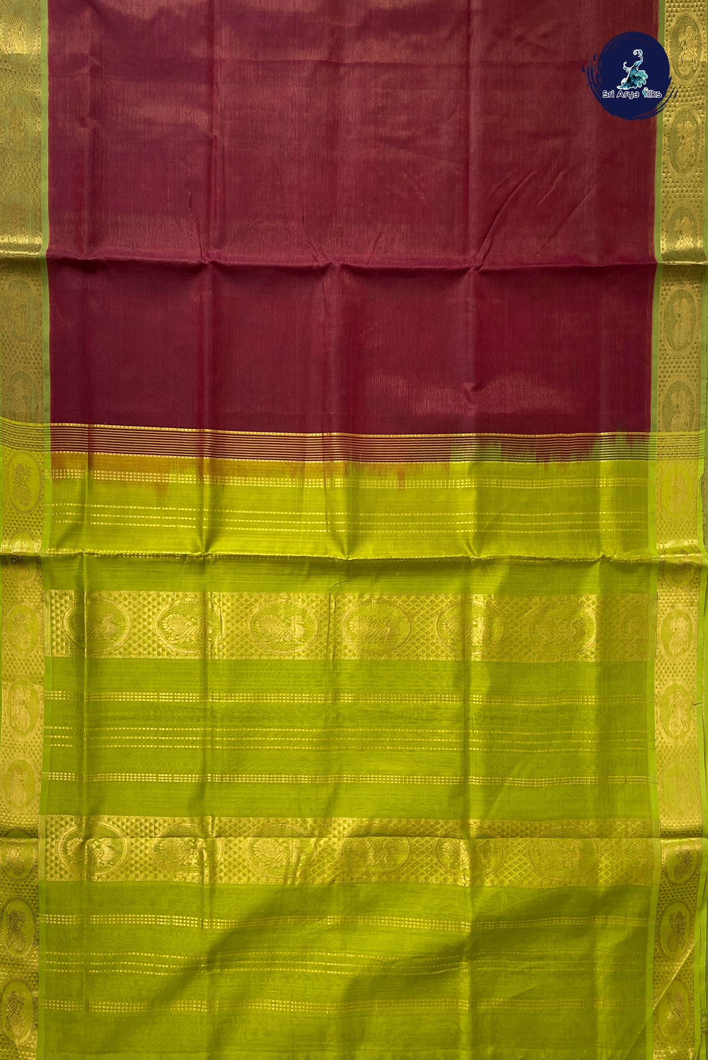 Brown Vaira Oosi Silk Cotton Saree With Vaira Oosi Pattern