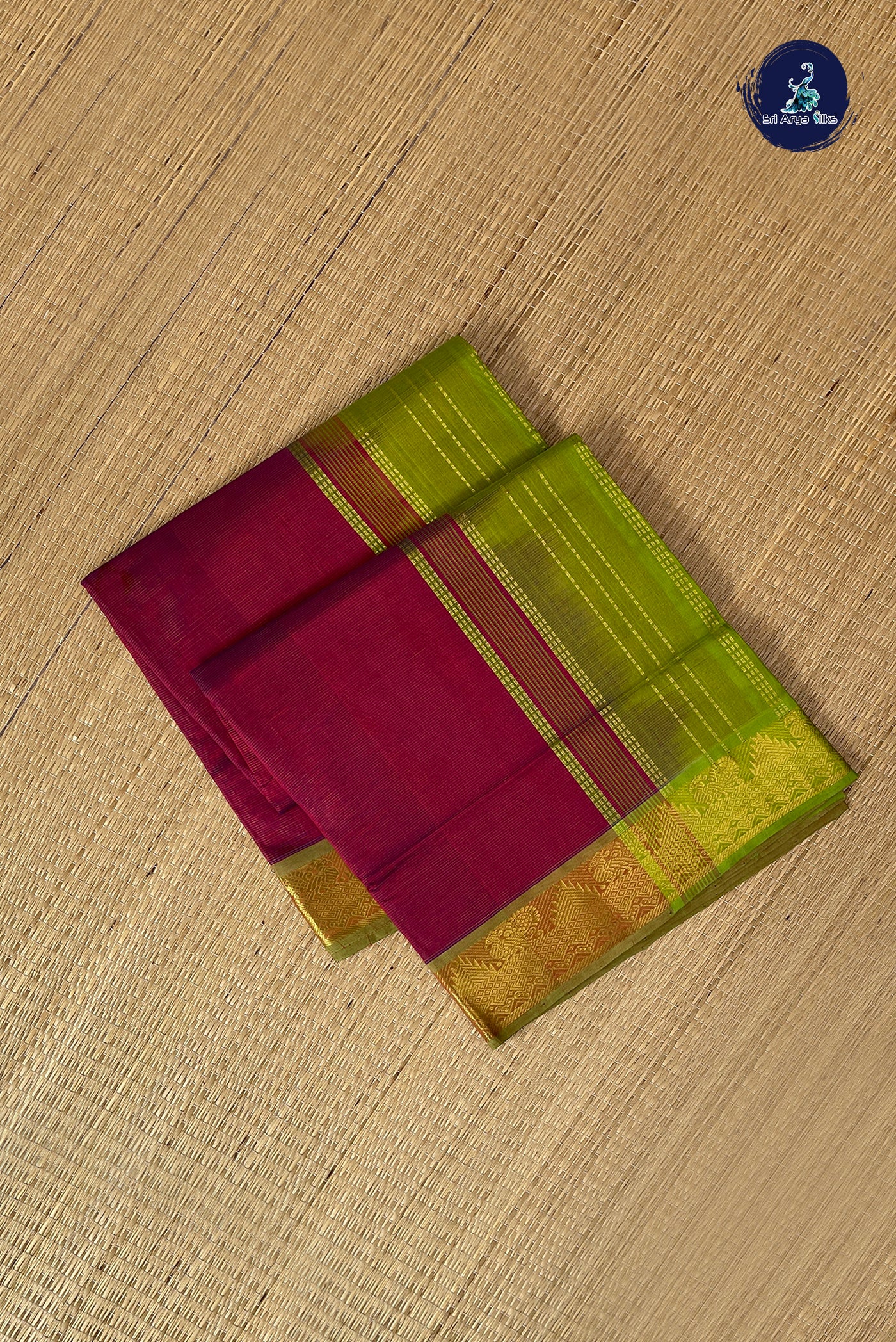 Dual Tone Maroon Vaira Oosi Silk Cotton Saree With Vaira Oosi Pattern