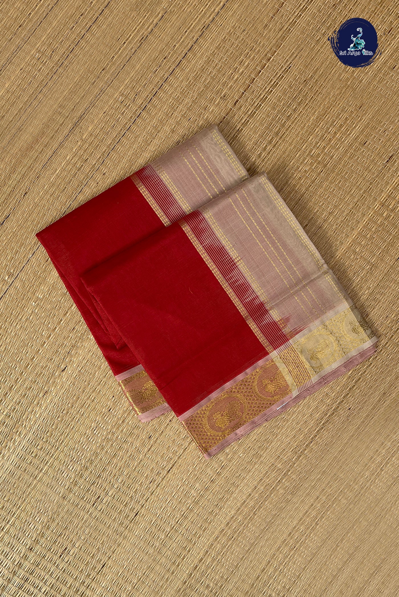 Red Vaira Oosi Silk Cotton Saree With Vaira Oosi Pattern