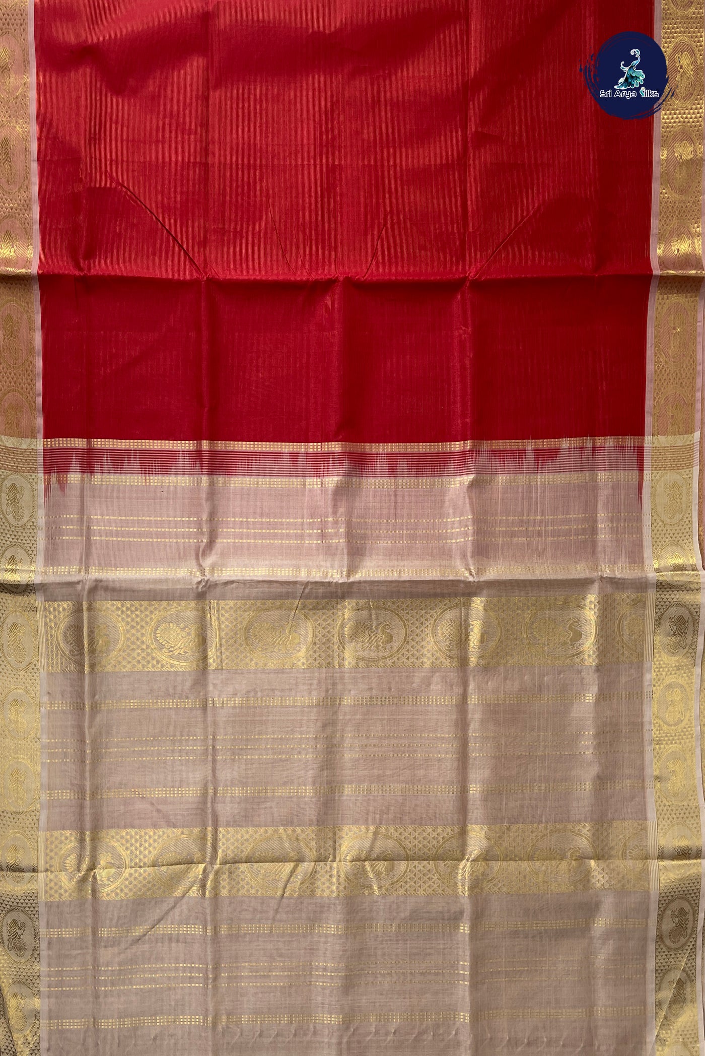Red Vaira Oosi Silk Cotton Saree With Vaira Oosi Pattern