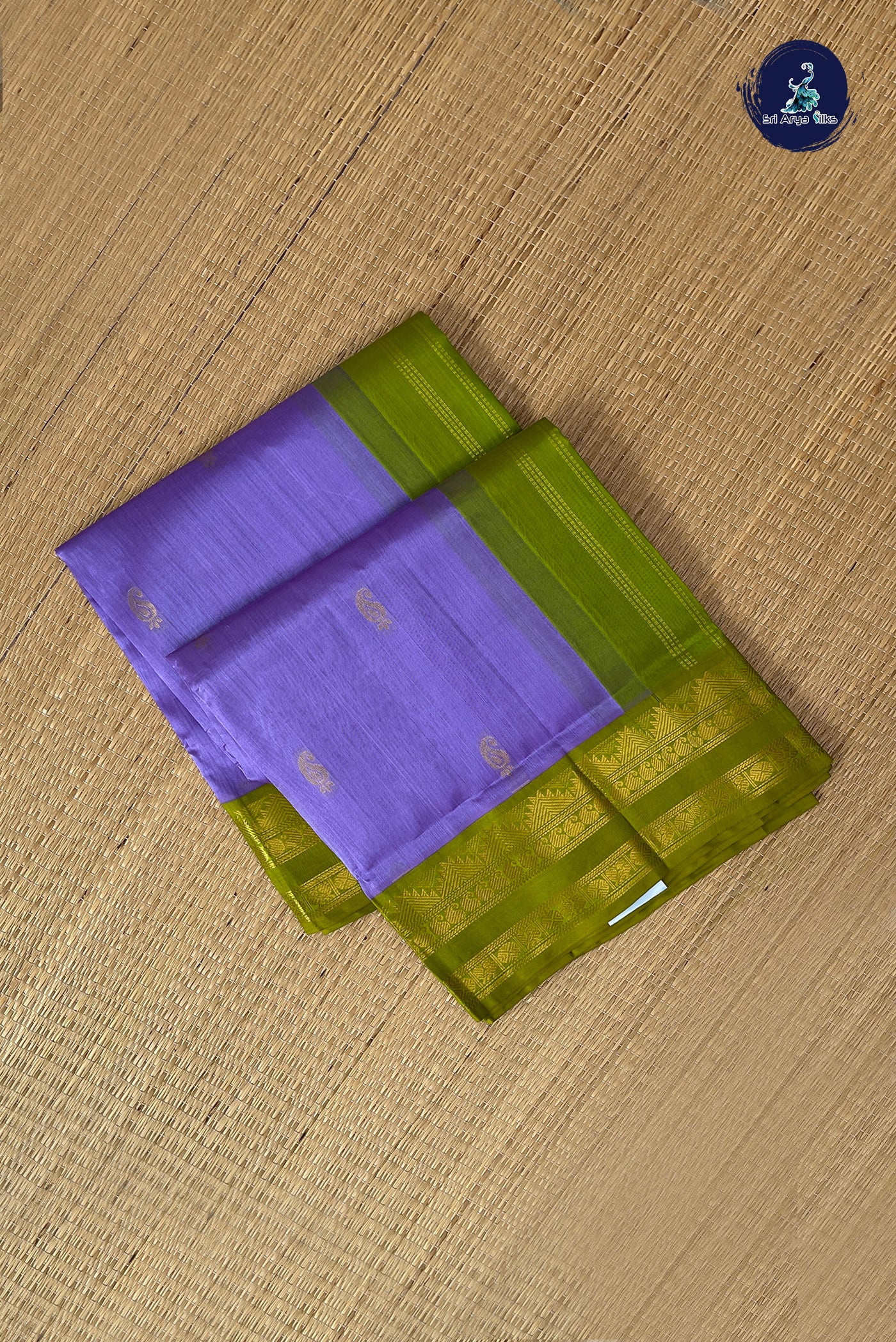 Lavender Korvai Silk Cotton Saree With Zari Buttas Pattern