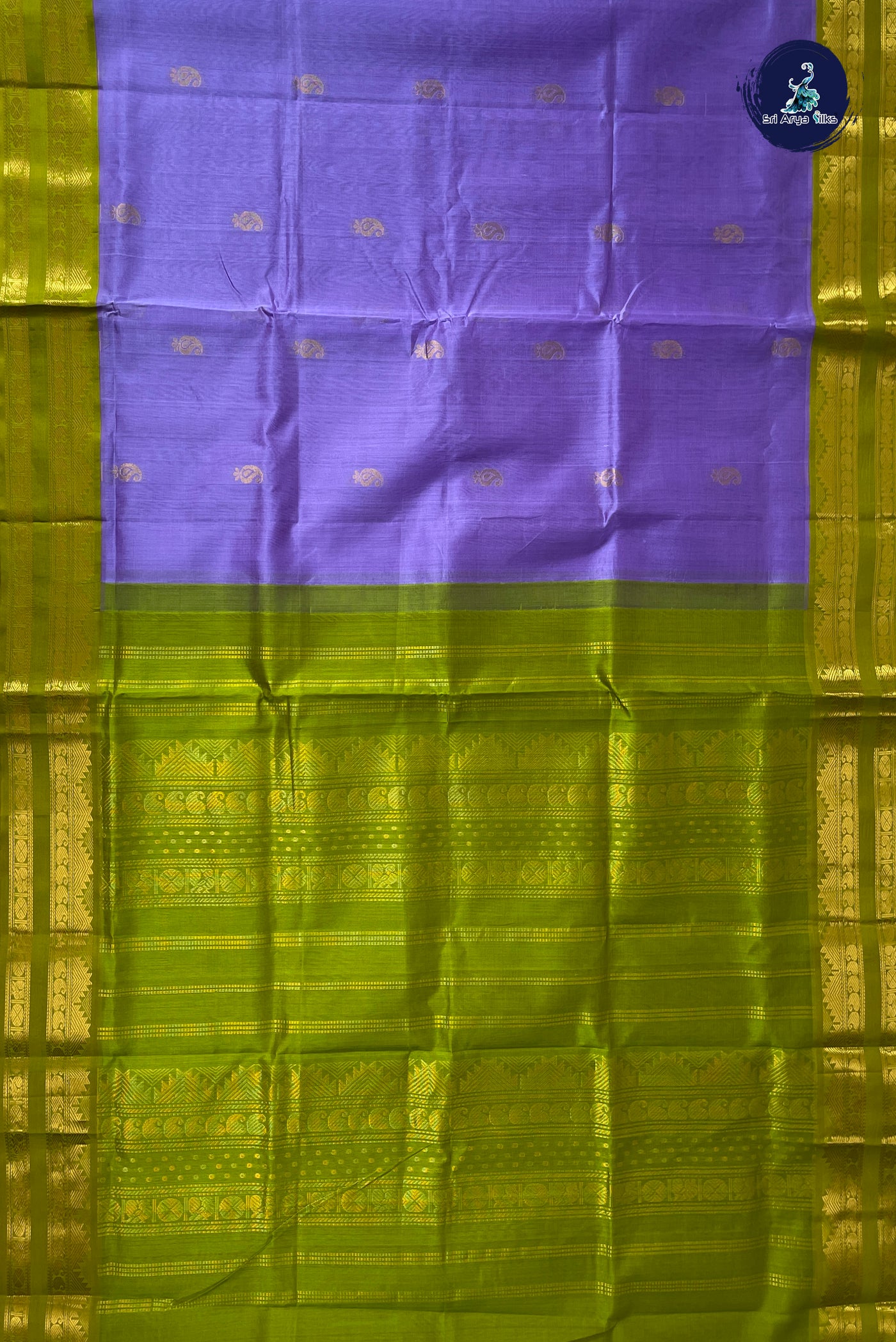 Lavender Korvai Silk Cotton Saree With Zari Buttas Pattern