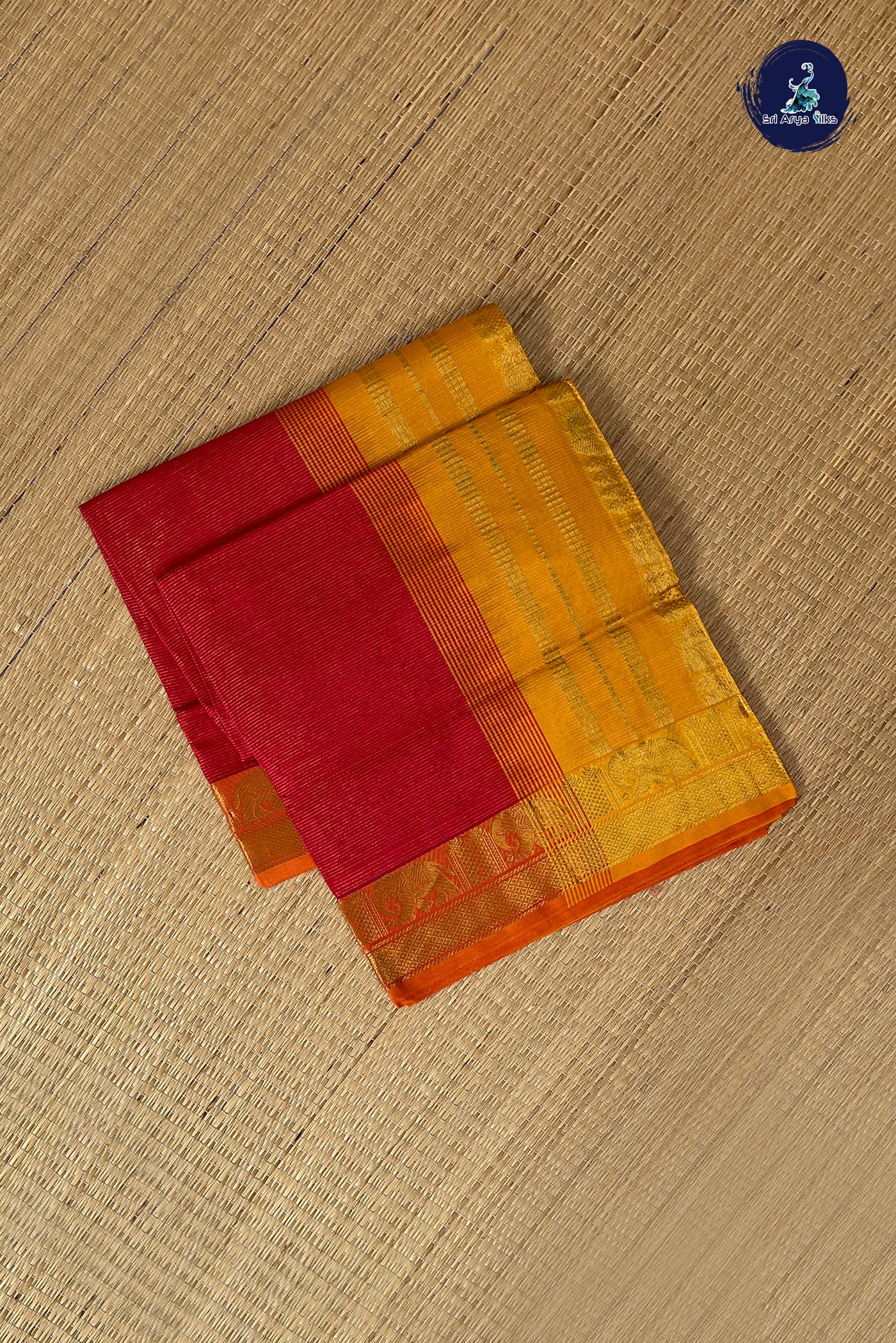Red Vaira Oosi Silk Cotton Saree With Vaira Oosi Pattern