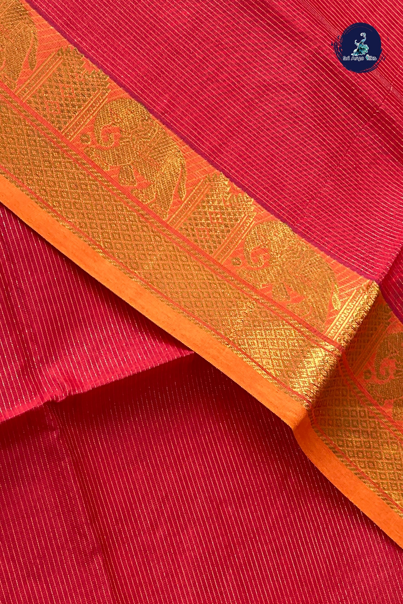Red Vaira Oosi Silk Cotton Saree With Vaira Oosi Pattern
