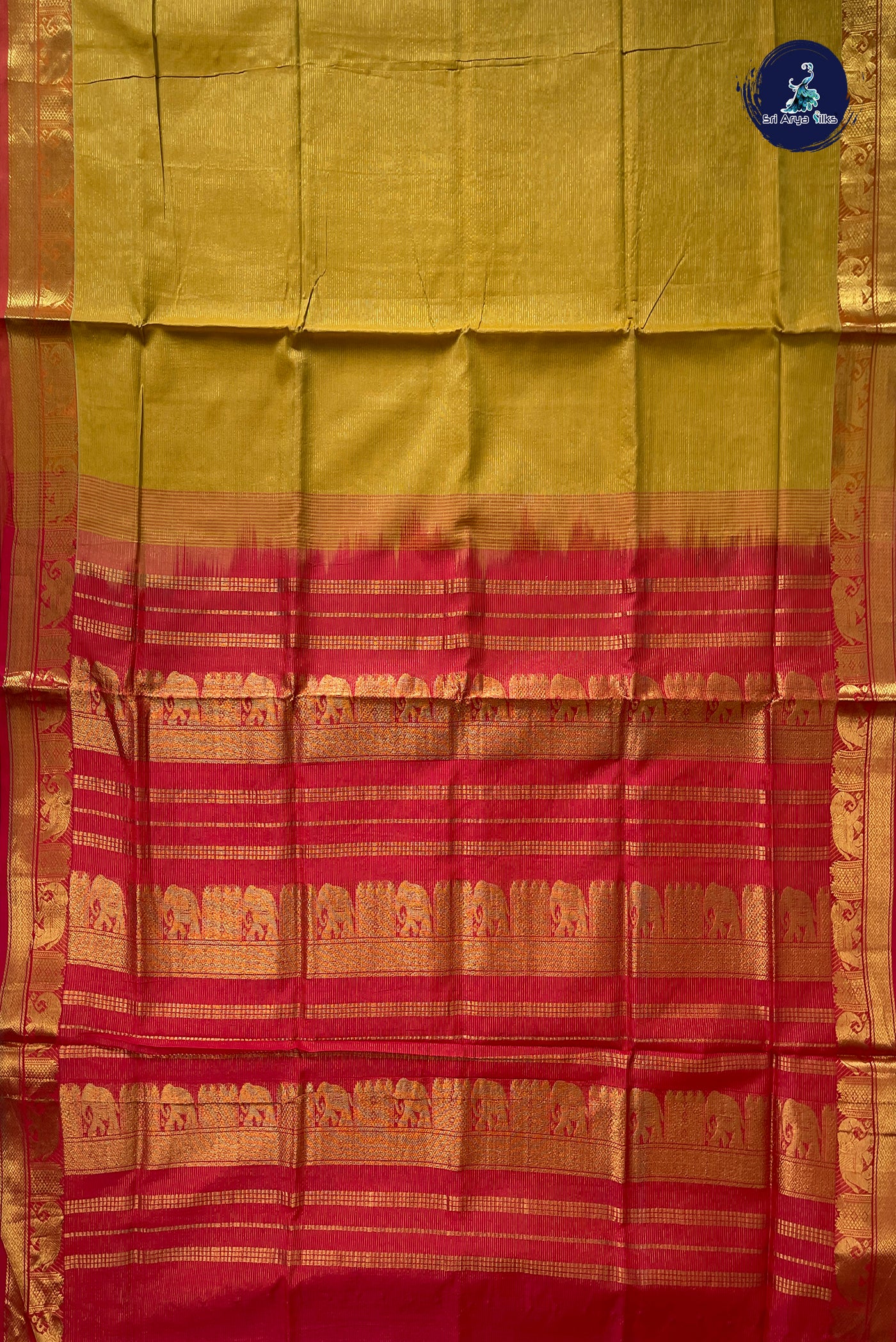 Mustard Vaira Oosi Silk Cotton Saree With Vaira Oosi Pattern