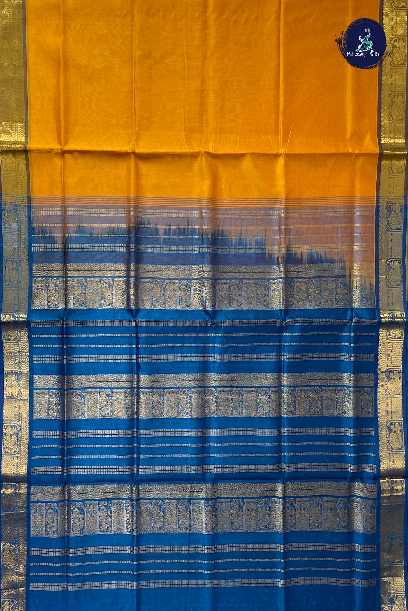 Mango Yellow Simple Silk Cotton Saree With Plain Pattern