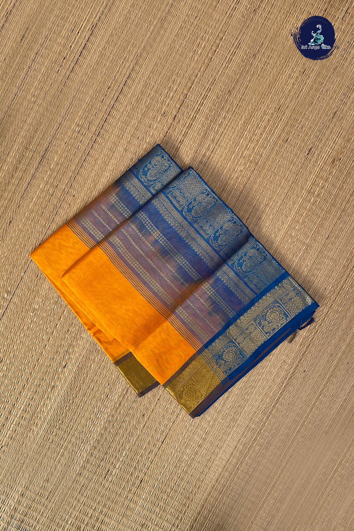 Yellowish Orange Simple Silk Cotton Saree With Plain Pattern