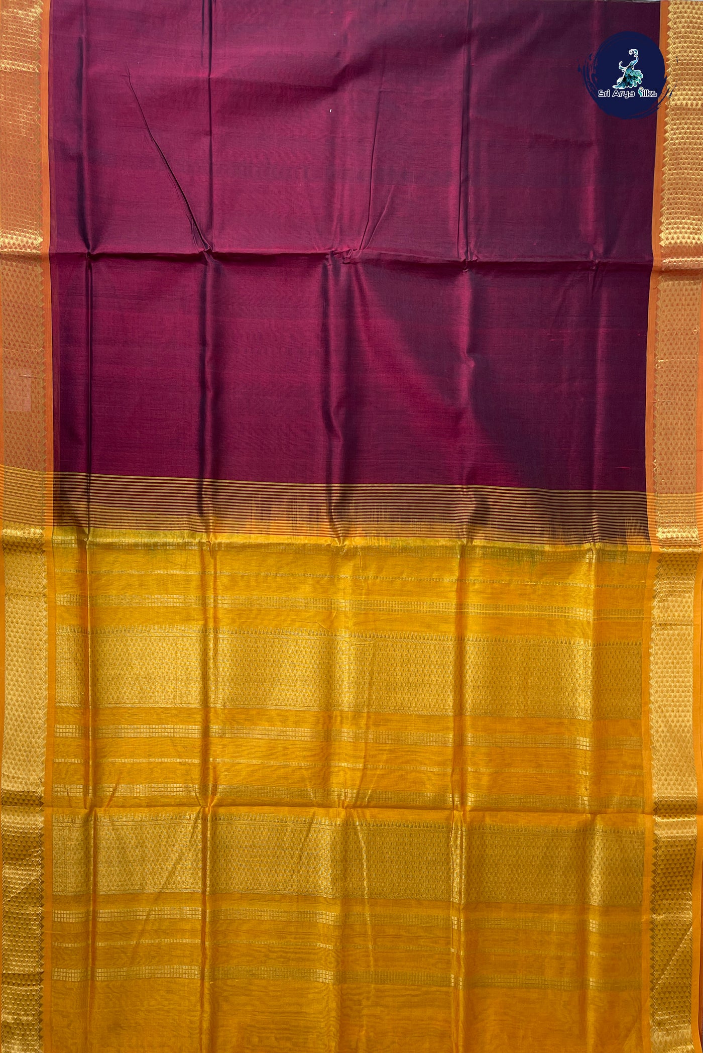 Maroon Simple Silk Cotton Saree With Plain Pattern