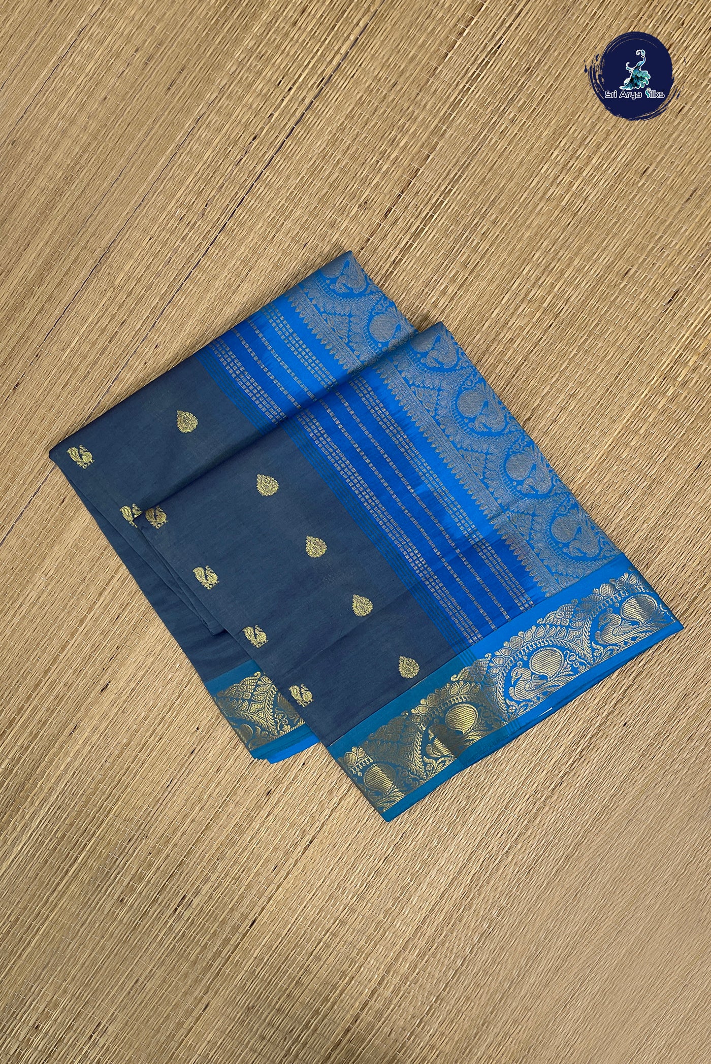Grey Half Pure Silk Cotton Saree With Zari Buttas Pattern