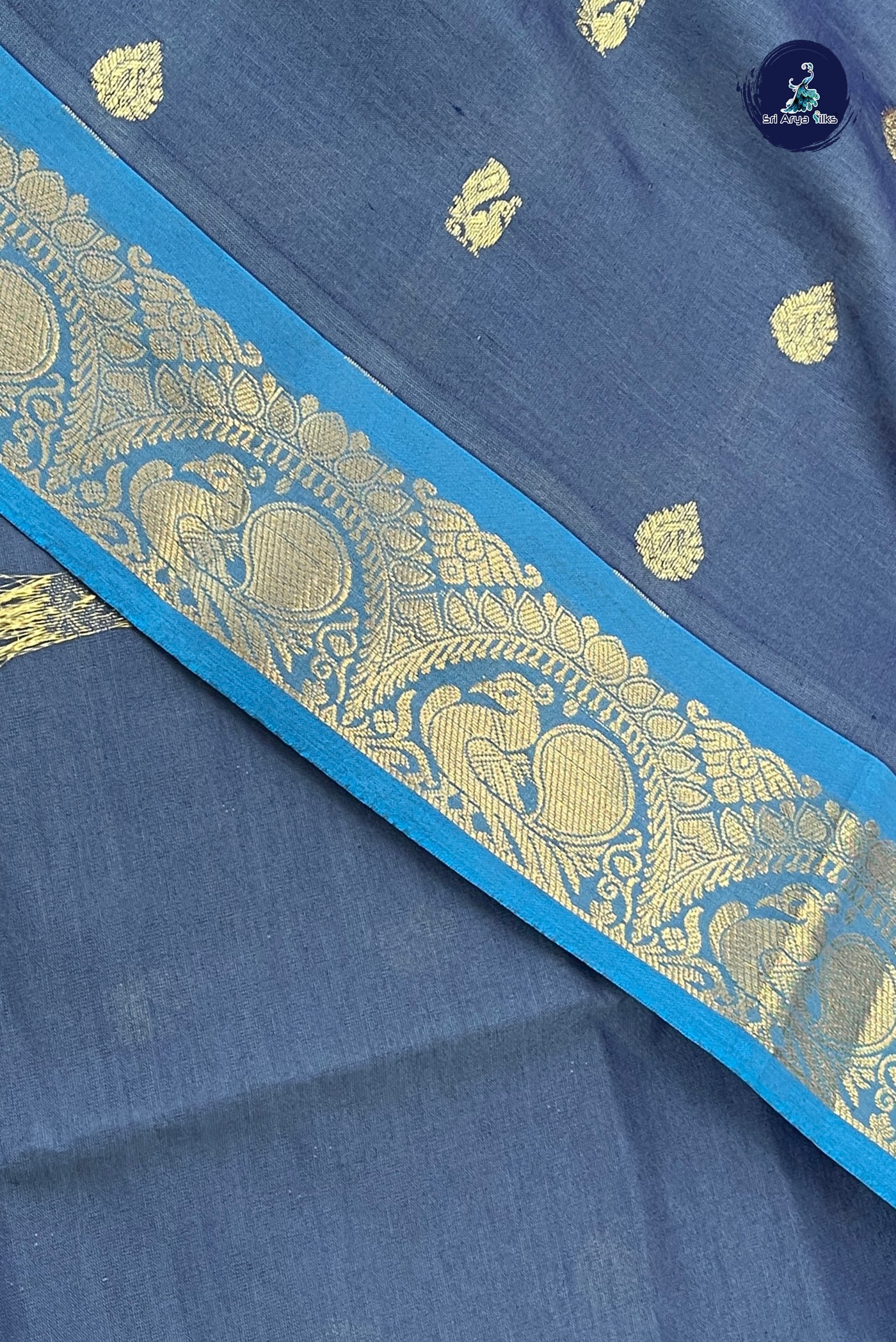 Grey Half Pure Silk Cotton Saree With Zari Buttas Pattern