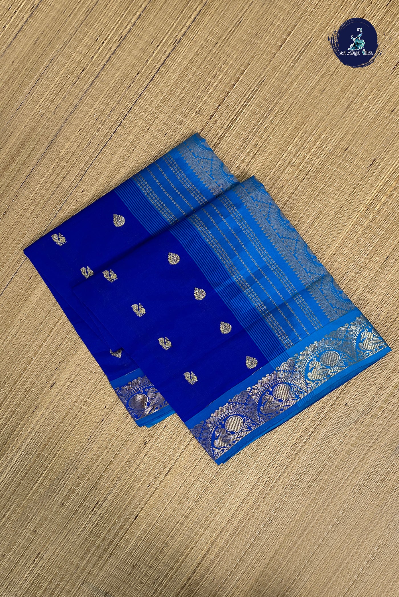 Blue Half Pure Silk Cotton Saree With Zari Buttas Pattern