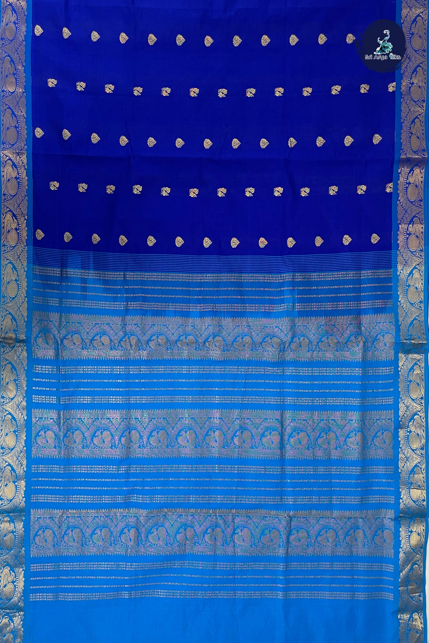 Blue Half Pure Silk Cotton Saree With Zari Buttas Pattern