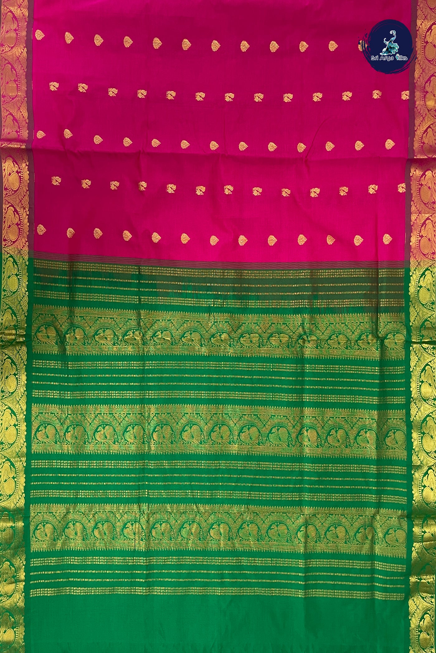 Dark Pink Half Pure Silk Cotton Saree With Zari Buttas Pattern
