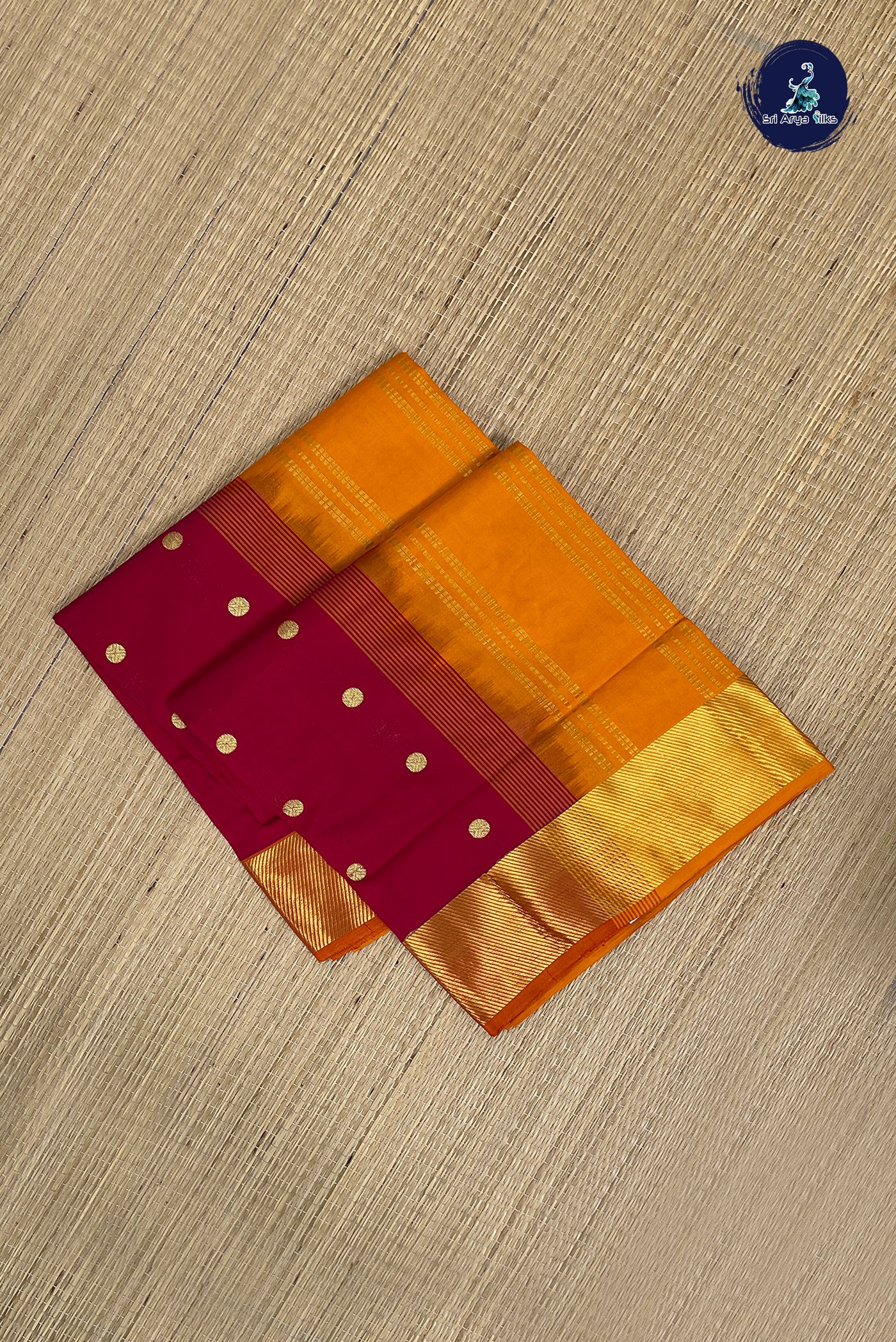 Red Half Pure Silk Cotton Saree With Zari Buttas Pattern
