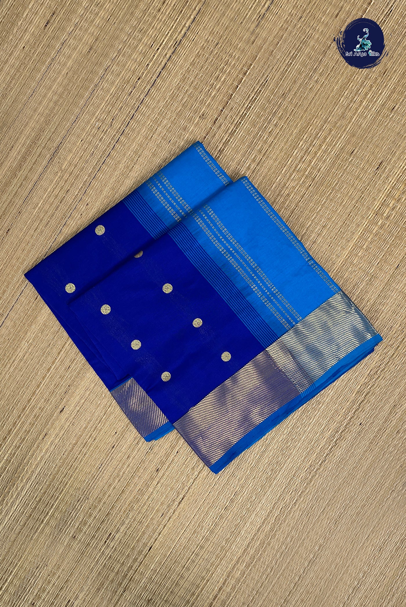 Blue Half Pure Silk Cotton Saree With Zari Buttas Pattern