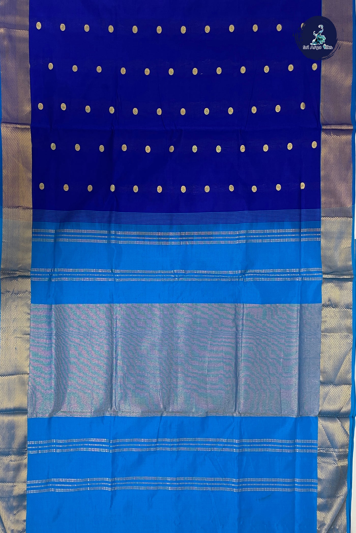 Blue Half Pure Silk Cotton Saree With Zari Buttas Pattern