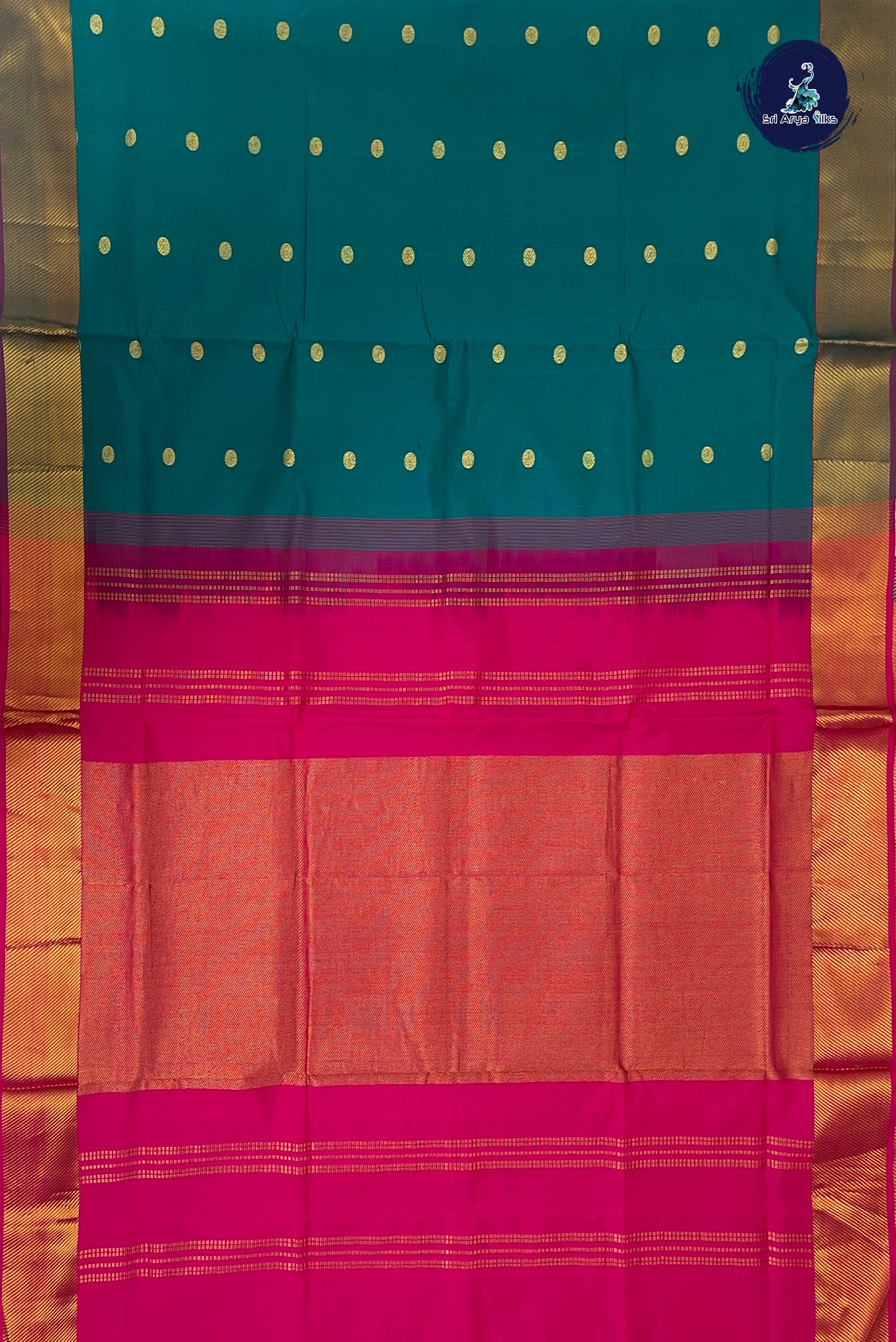 Teal Half Pure Silk Cotton Saree With Zari Buttas Pattern