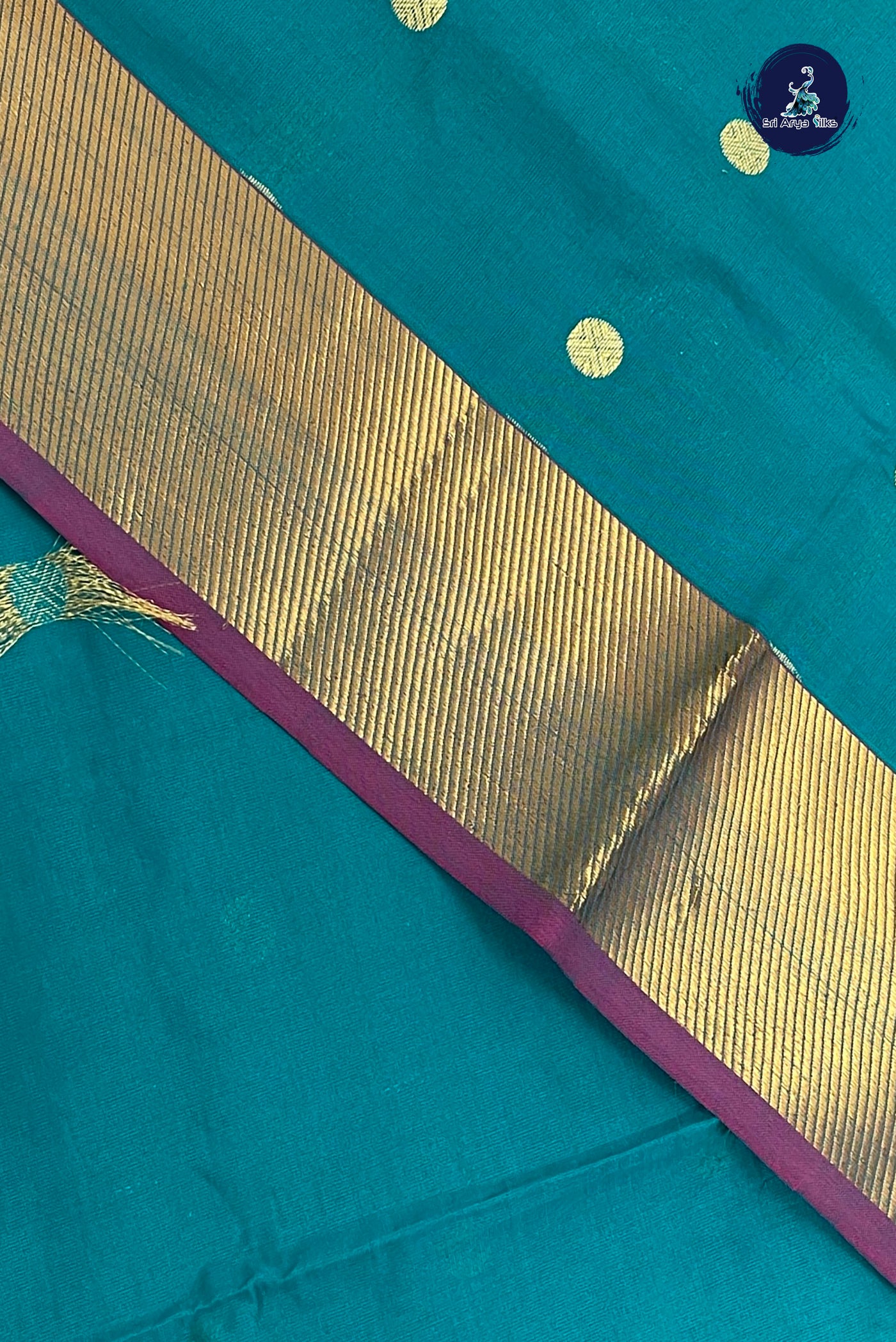 Teal Half Pure Silk Cotton Saree With Zari Buttas Pattern