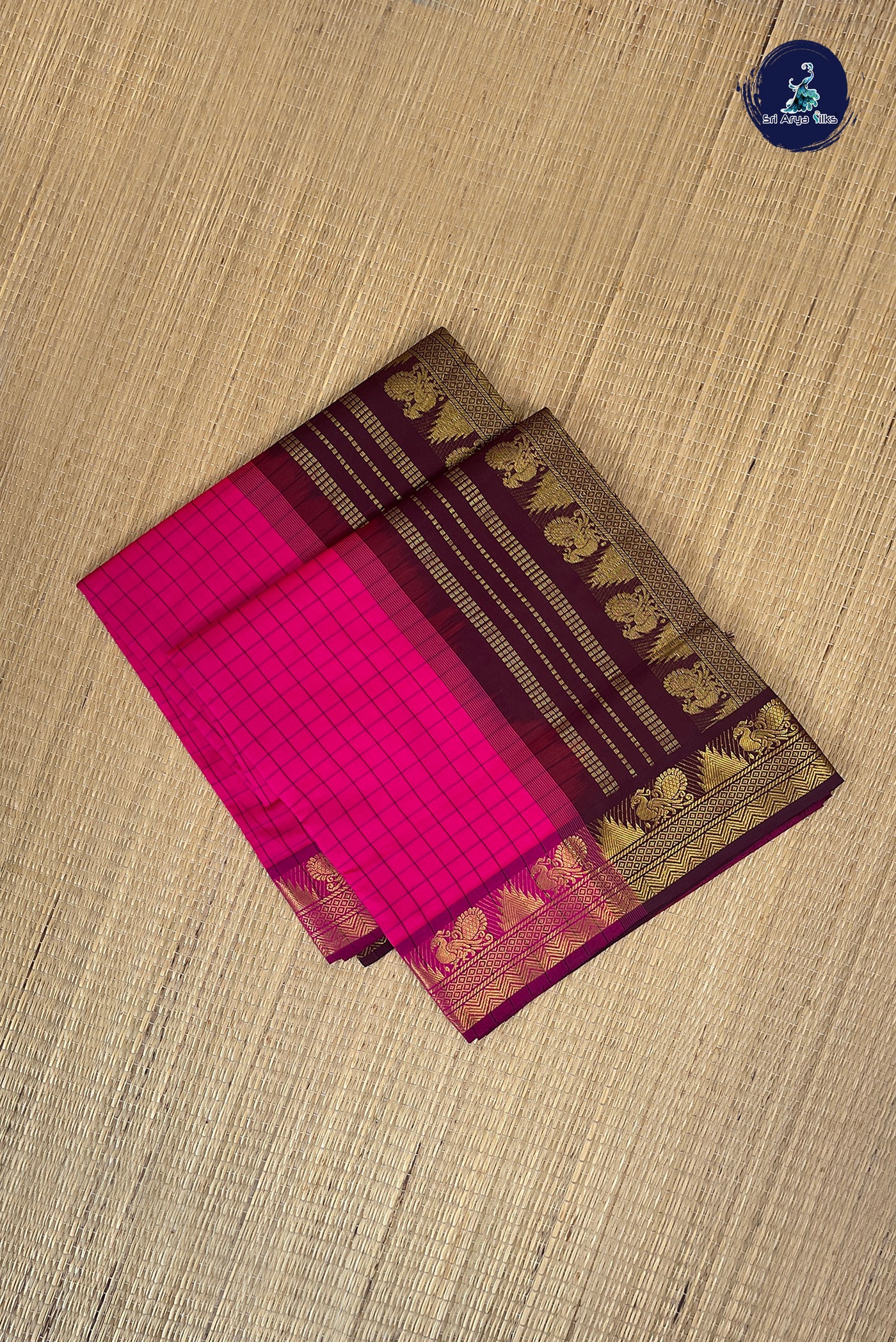 Pink Half Pure Silk Cotton Saree With Checked Pattern