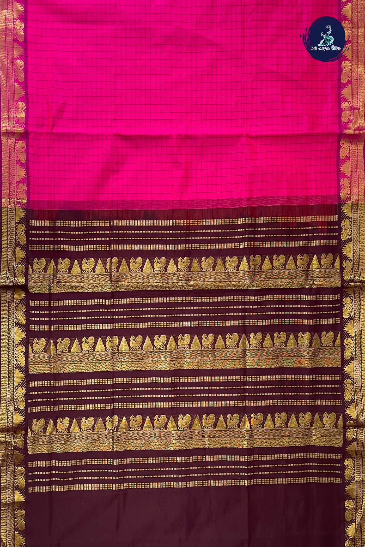 Pink Half Pure Silk Cotton Saree With Checked Pattern