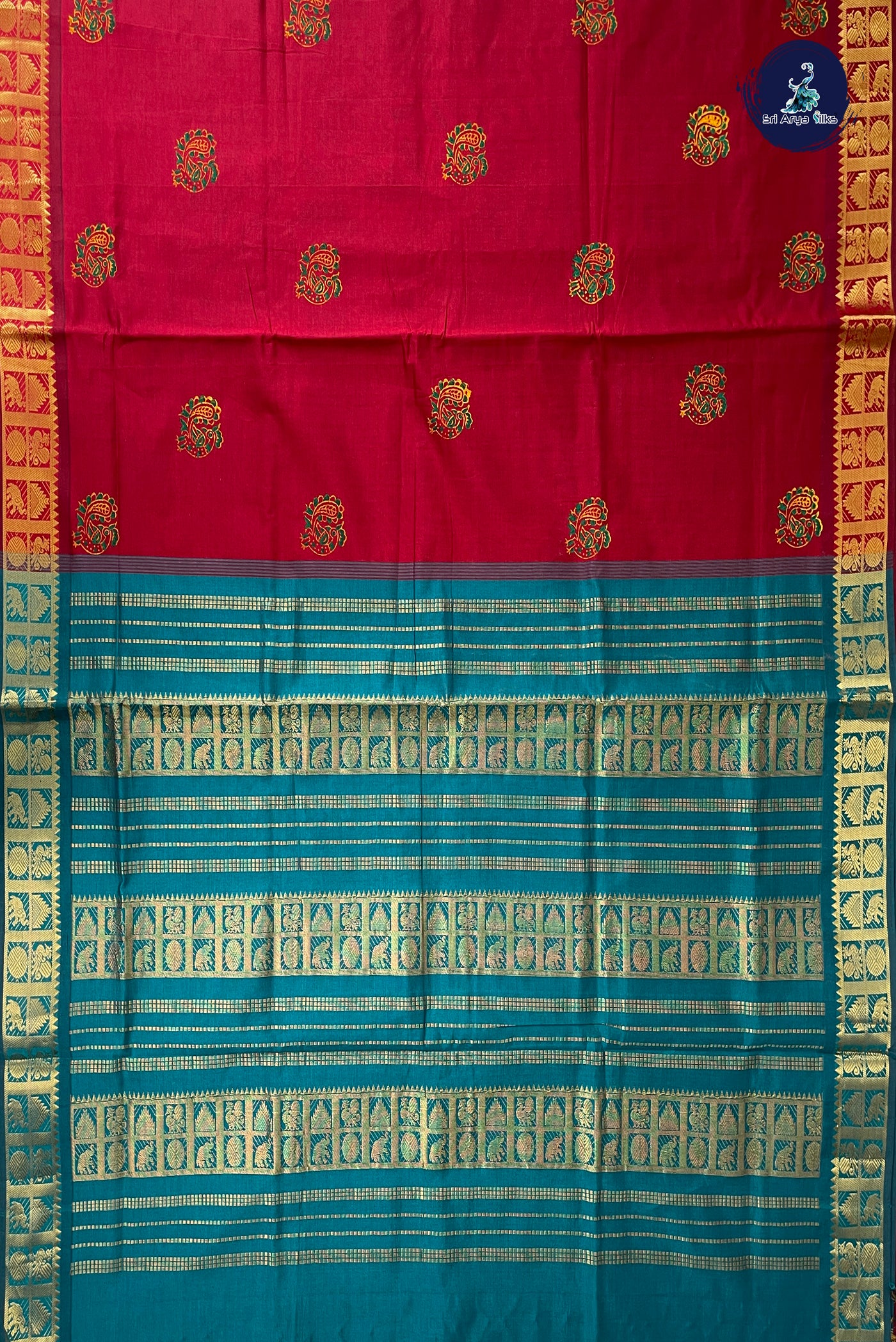 Maroon Half Pure Silk Cotton Saree With Printed Pattern