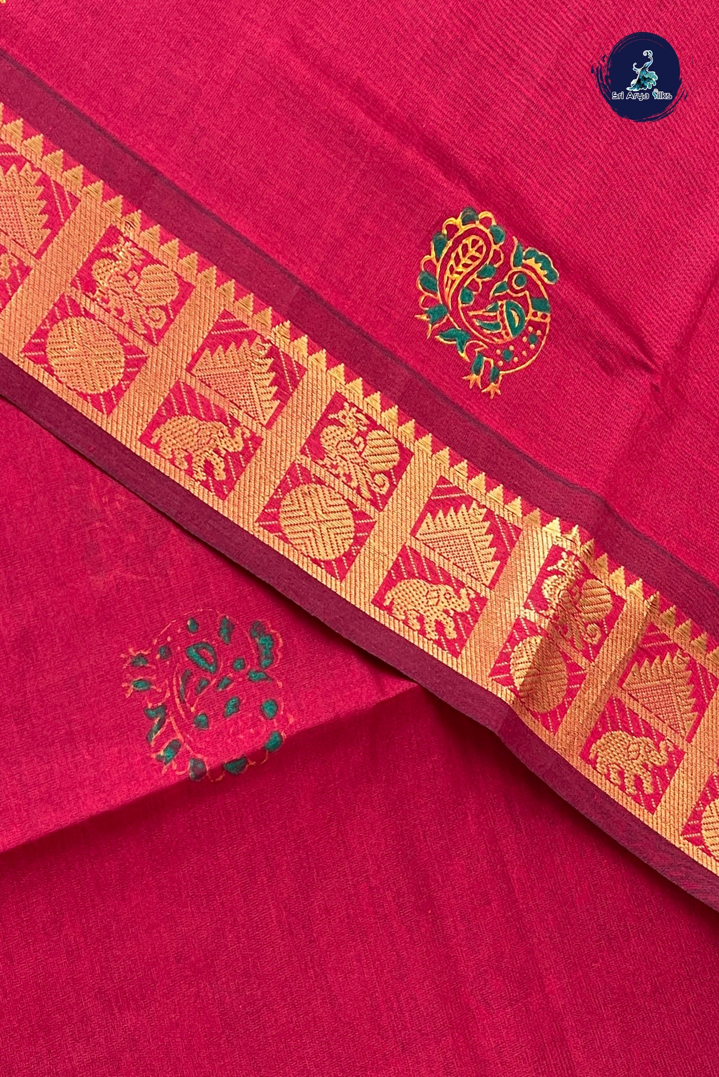 Maroon Half Pure Silk Cotton Saree With Printed Pattern